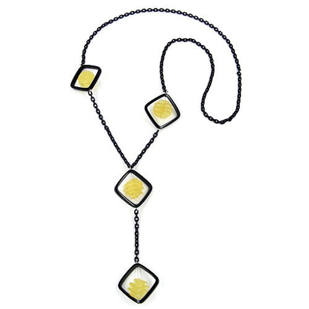 unbespielt Collier Kette Kunststoff Viereck schwarz Spirale gelb 90 cm, Modeschmuck für Damen
