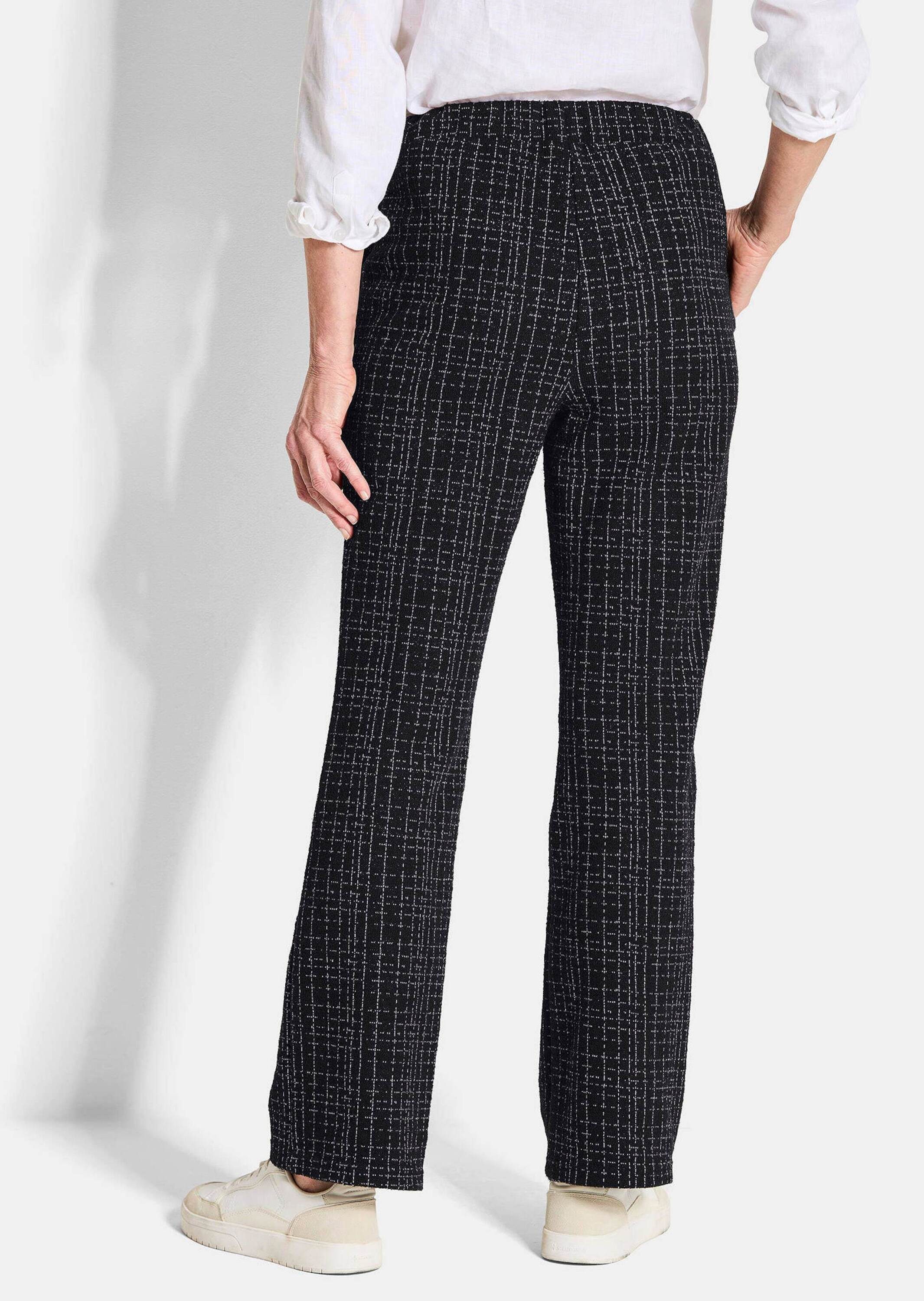 GOLDNER Stoffhose Kurzgröße: Elegante Businesshose VERA in Tweed Stilvolle, gerade Hose mit Karomuster und Glanzgarn, hoher Bund