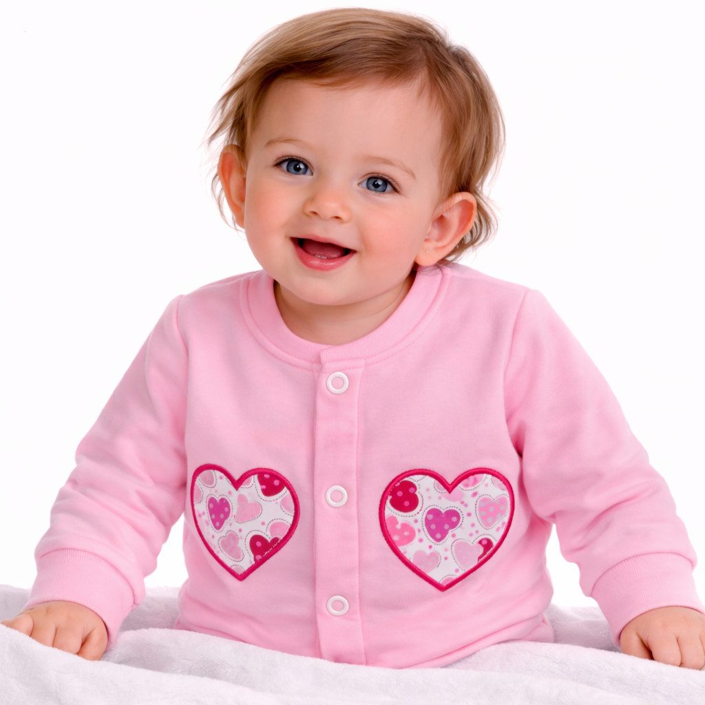 La Bortini Sweatjacke Baby Jacke aus Baumwolle doppellagig in Rosa für Neugeborene (Erstlingsjacke) mit Herzenmuster, 44 50 56 62 68 74 80 86 92 98