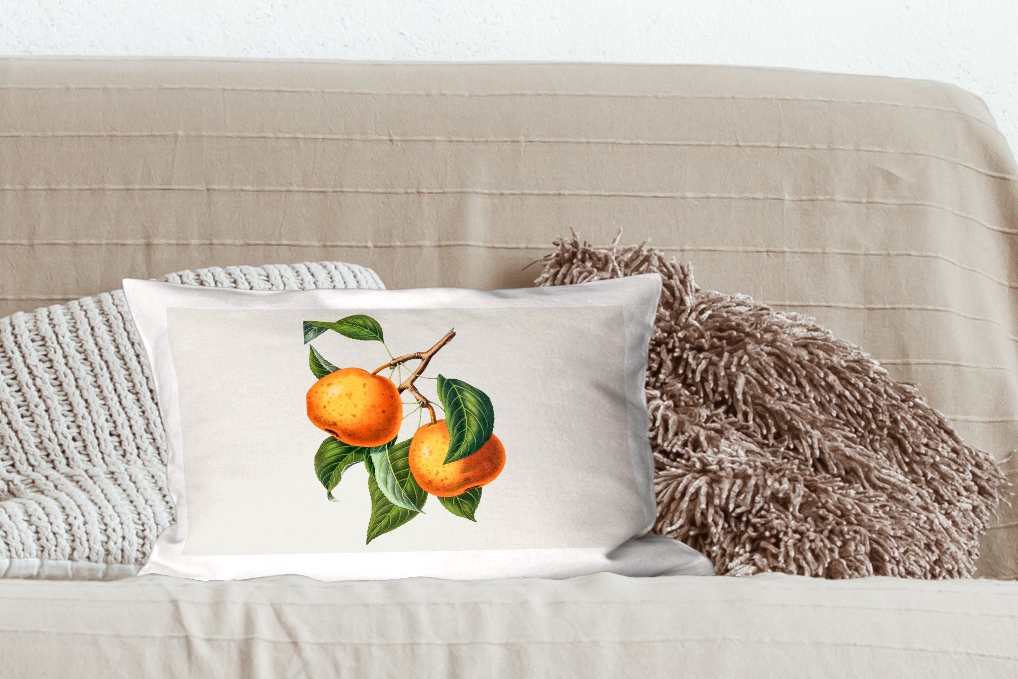 Pflanze, Dekoration, - Dekokissen - Orange Zierkissen, Blatt mit Wohzimmer Dekokissen Schlafzimmer Füllung, MuchoWow