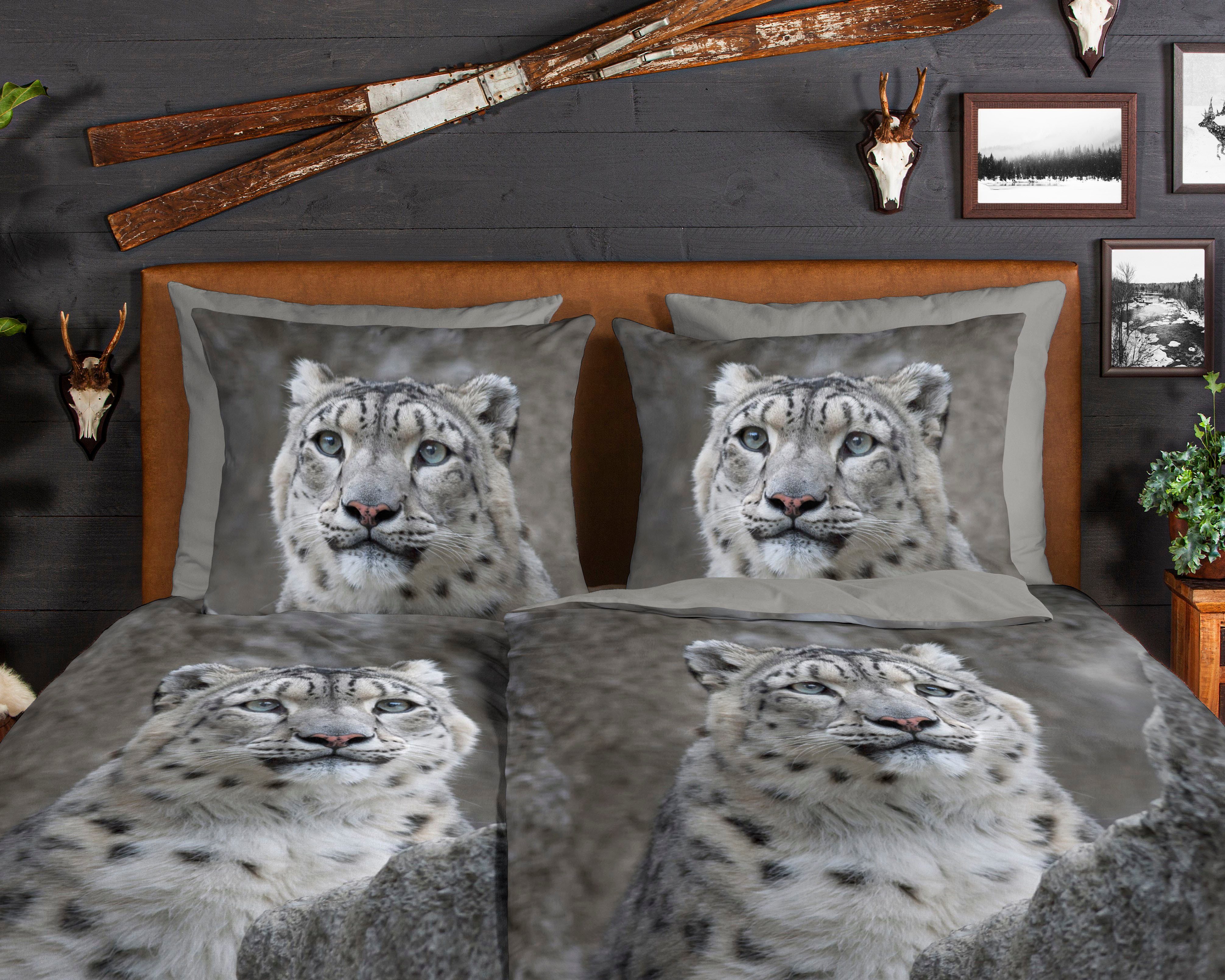 good morning Wendebettwäsche Chief, Biber, Flanell, 2 teilig, Biber, 135x200, Winter, Warm, Reißverschluss, Wendeoptik, Leopard – Bild 3 von 5