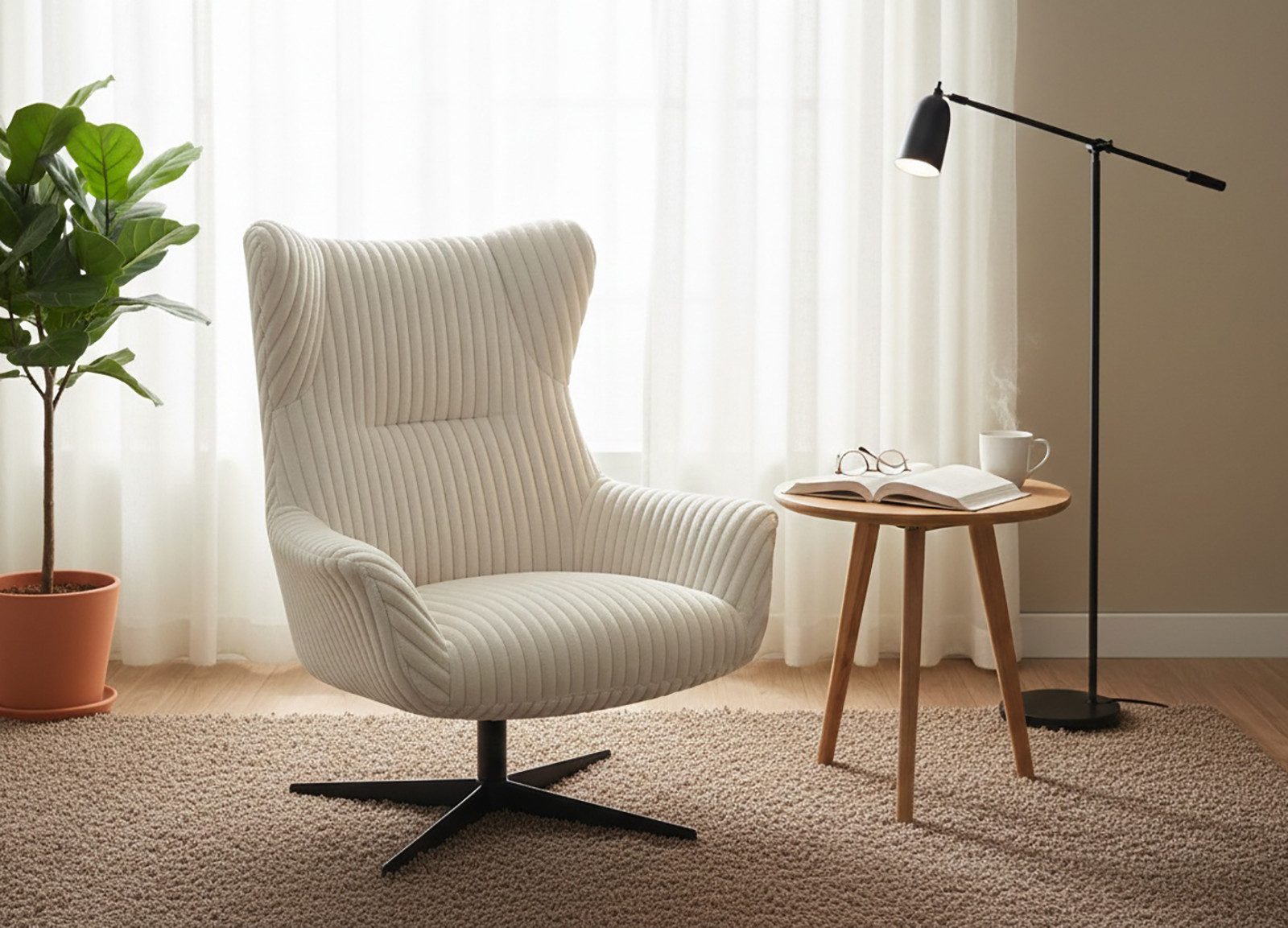 Jahnke Sessel LOUNGE SNOOZE, Loungesessel, drehbar, dick gepolstert, Armlehnen, weicher Cordbezug