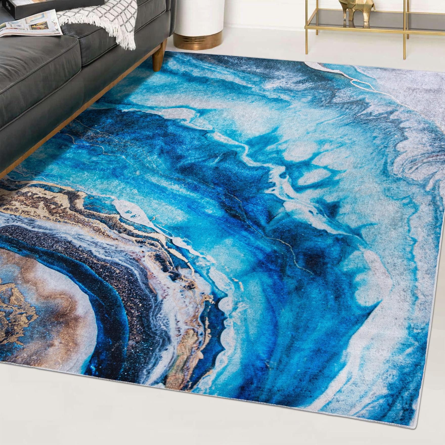 Mazovia Designteppich Modern Glamour Blau Wohnzimmer, Schlafzimmer, Esszimmer, Büro, Fußbodenheizung – Bild 2 von 5