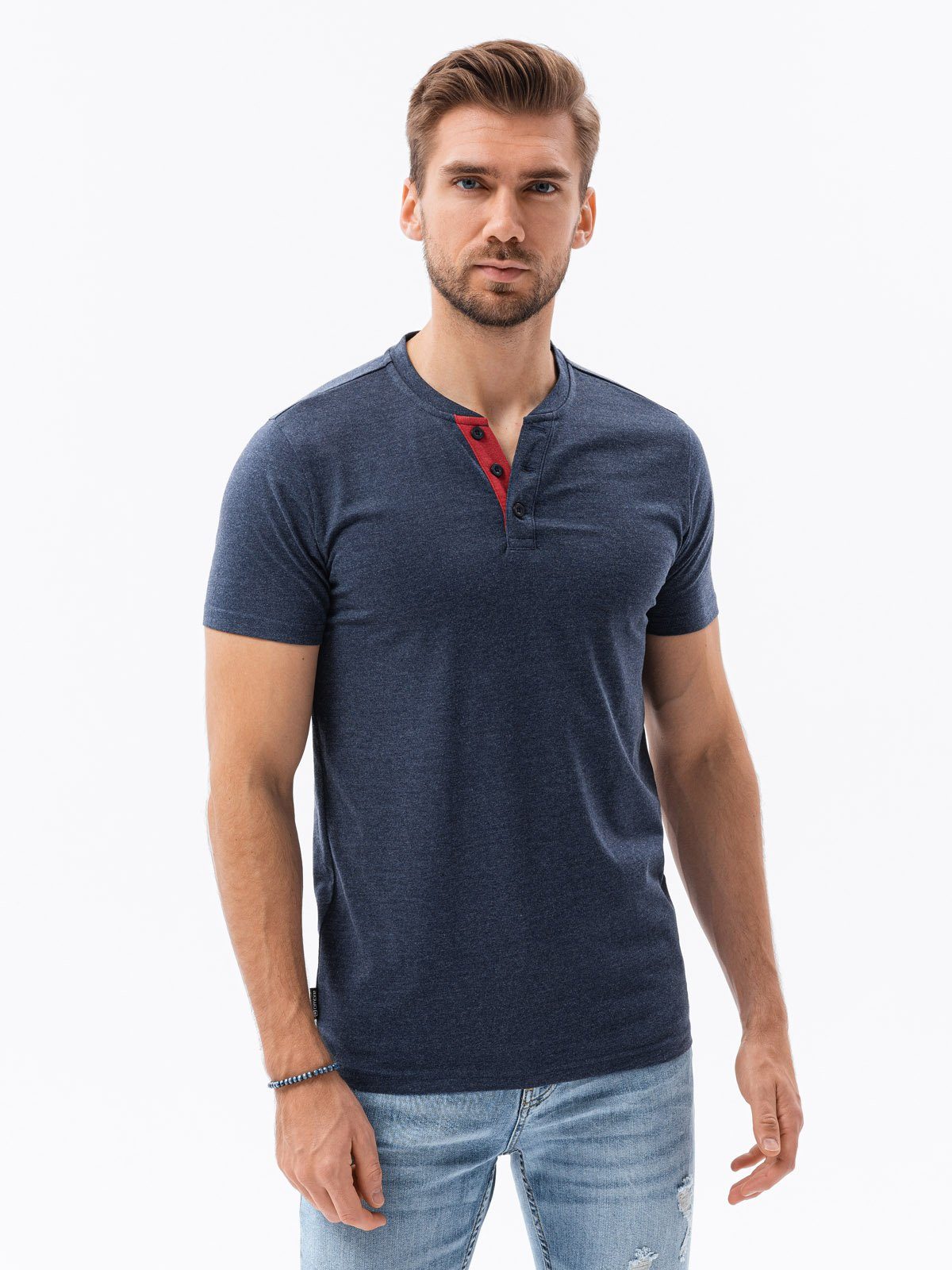 - Unifarbenes T-Shirt Herren-T-Shirt L OMBRE S1390 marineblau