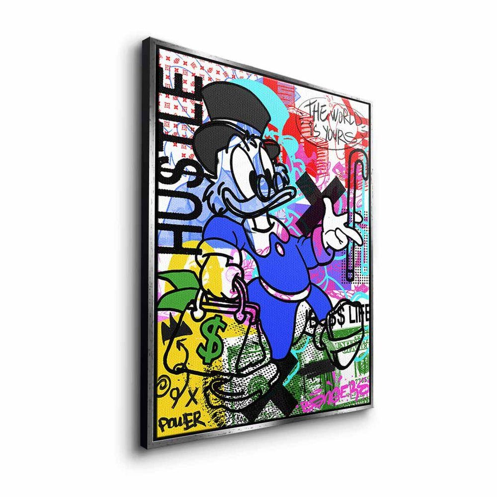 Duck Geld Art Pop Leinwandbild Rahmen Leinwandbild, Dagobert DOTCOMCANVAS® Graffiti hustle schwarzer Comic
