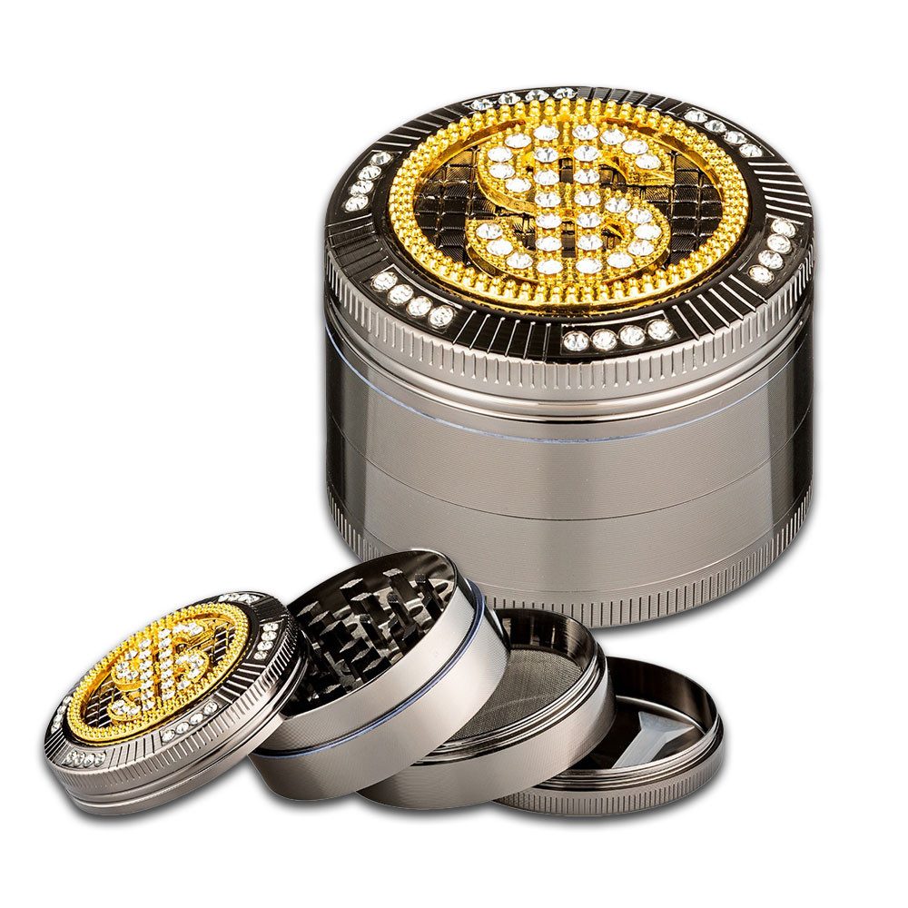 Coumo Kräutermühle Grinder Crusher Set Gewürzmühle Gold & Diamonds, ⌀ 5 cm, Metall