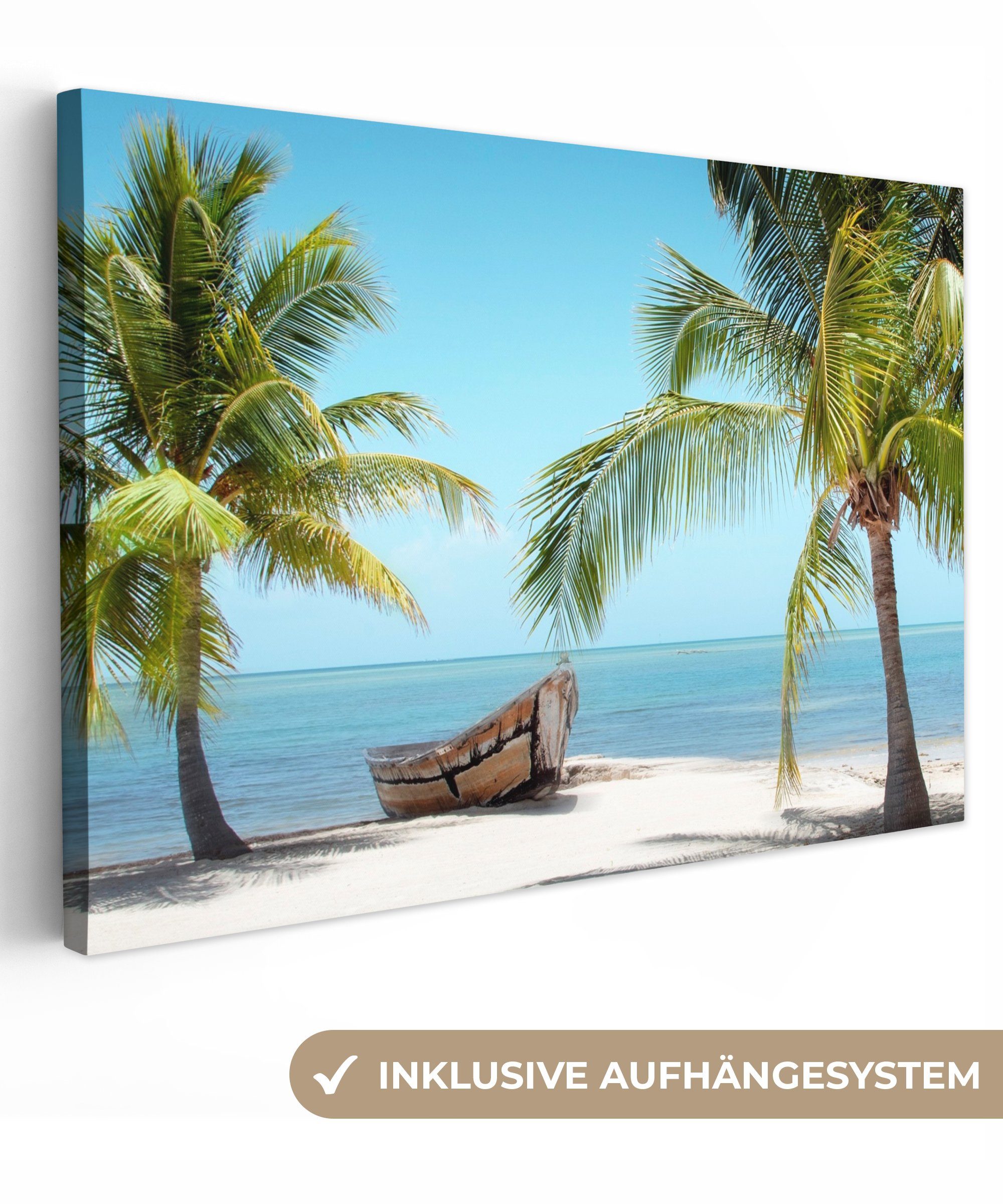 OneMillionCanvasses® Leinwandbild Palme - Boot - Strand, Fotodruck (1 St), günstig online kaufen