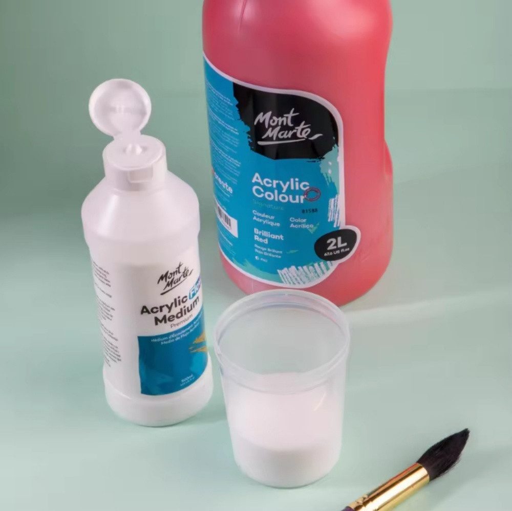 Mont Marte Bastelfarbe Acrylic Flow Medium 500 ml, Acrylfarben Malmittel, Für weiche Verläufe, erhöhte Fließkraft & gleichmäßige Deckkraft