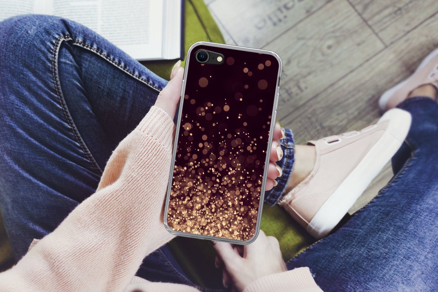 MuchoWow Handyhülle für Apple iPhone 8 Abstrakt - Glitzer - Licht - Design, Smartphone-Bumper, Print, Handy Schutzhülle Dünn