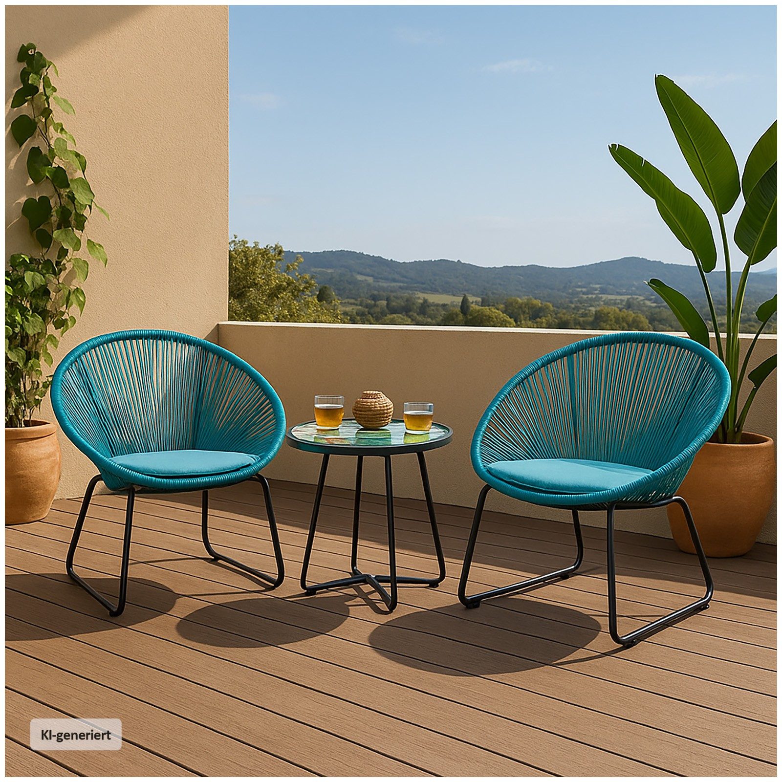 HTI-Living Garten-Essgruppe Modernes Terrassenmöbel, (Set, 3-tlg., 2x Sessel, 1x Tisch, inkl. Sitzkissen), Gartenmöbel Loungegarnitur