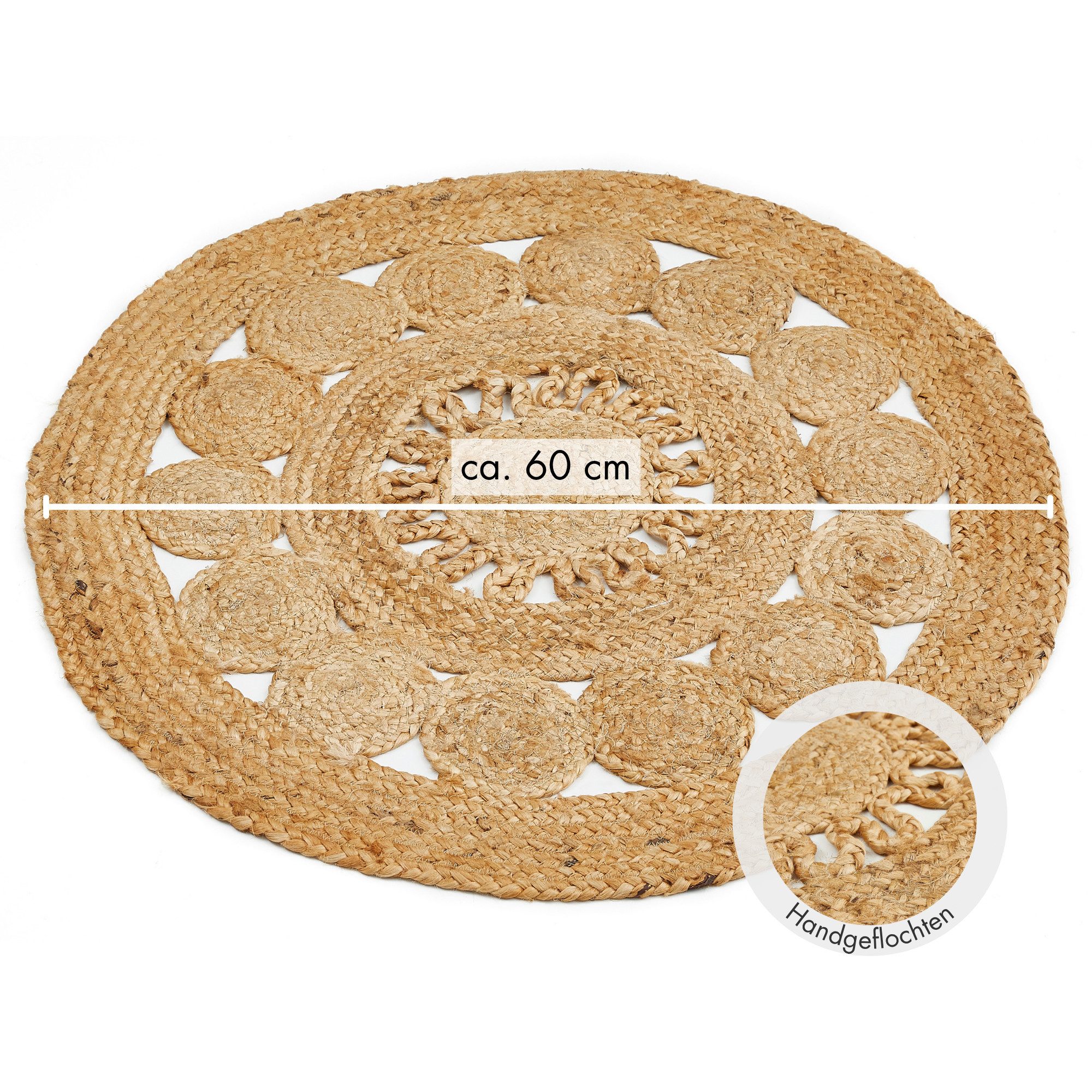 LUXOR living Teppich Balo, rund, Höhe: 6 mm, Juteteppich, reine Naturfaser, handgeflochten, Flecht Design
