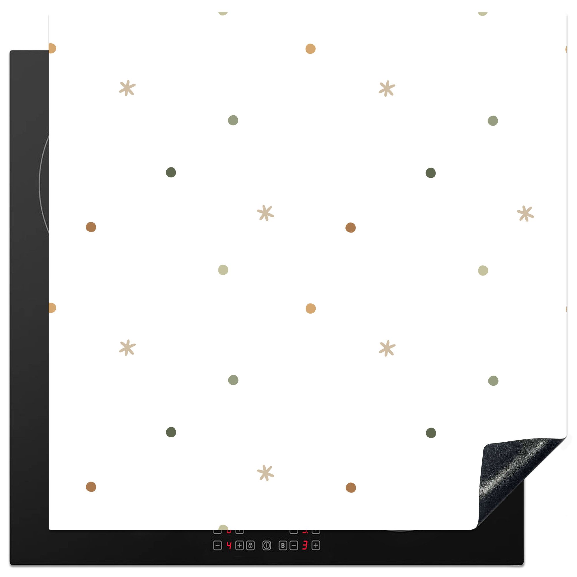 MuchoWow Herd-Abdeckplatte Muster - Punkte - Sterne - Weiß, Vinyl, (1 tlg), Cerankochfeld Abdeckung, Herd Abdeckplatten Vinyl, 58x59 cm