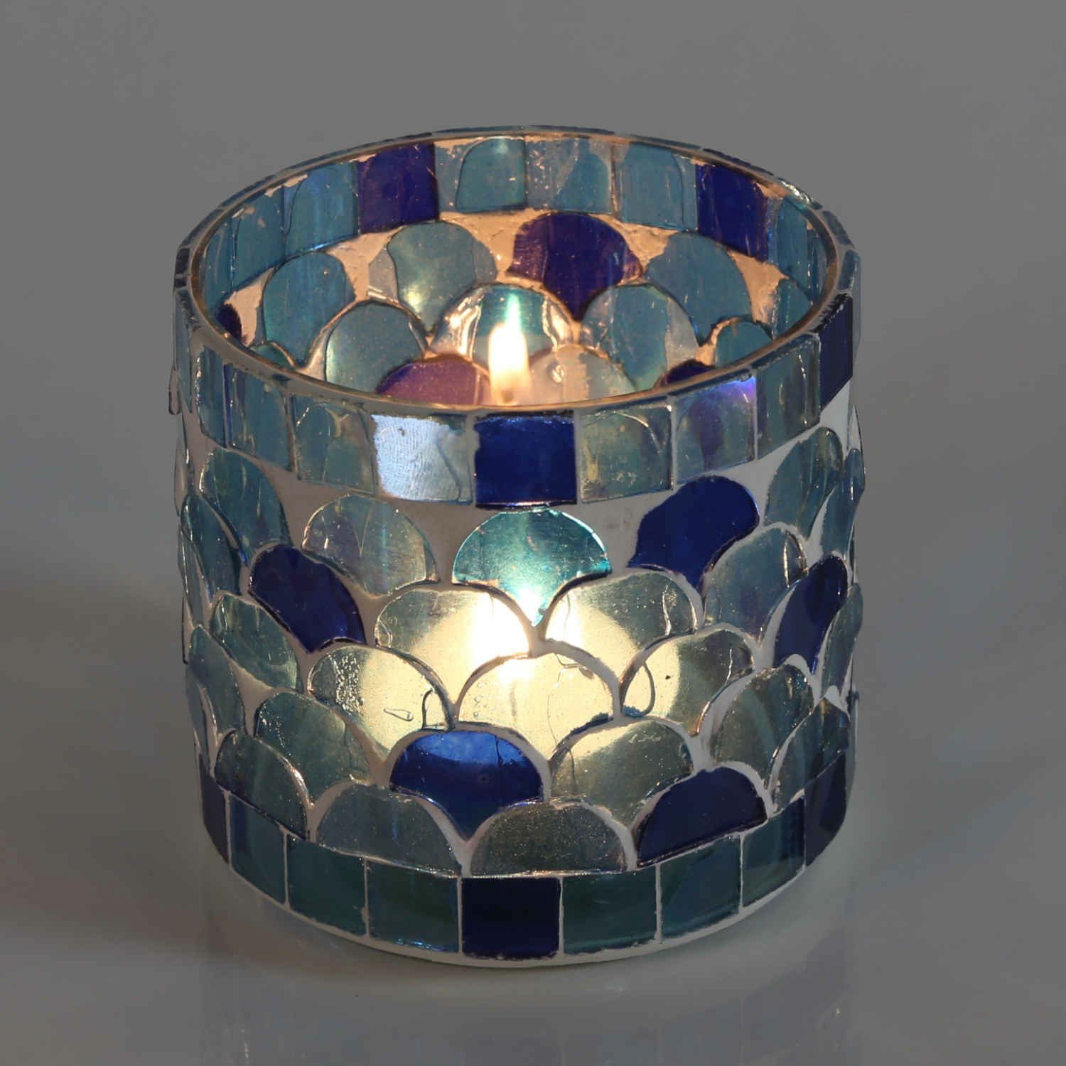 Casa Moro Windlicht Orientalisches Mosaik Glas Windlicht Athen Dunkelblau handgefertigt (Boho Chic Teelichthalter Kerzenständer Kerzenhalter, Glaswindlicht in den Größen S und M oder als 2er Set bestellbar), Ramadan Dekoration