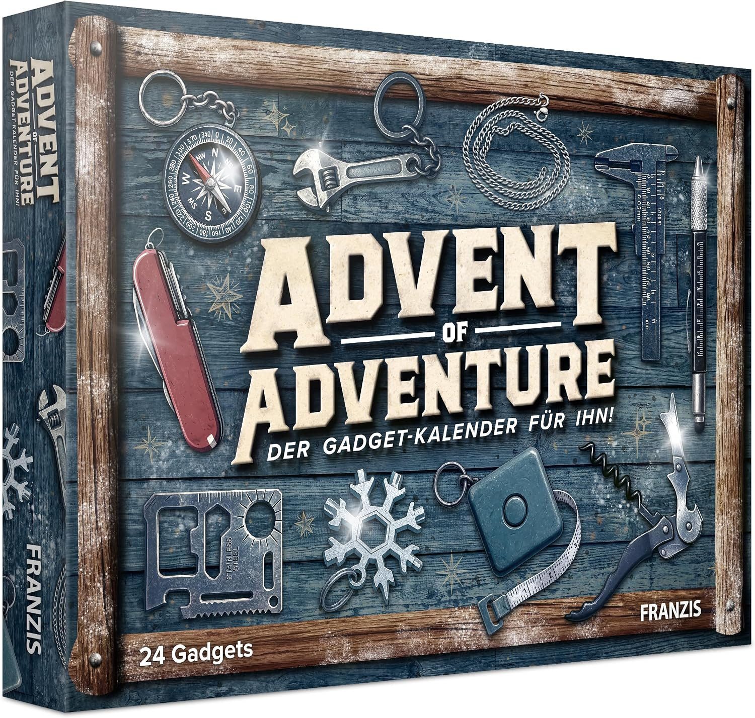 Franzis Spielzeug-Adventskalender Advent of Adventure (Spar-Set, 24-tlg), Gadget-Kalender für Ihn, 24-tlg., ab 14 Jahren