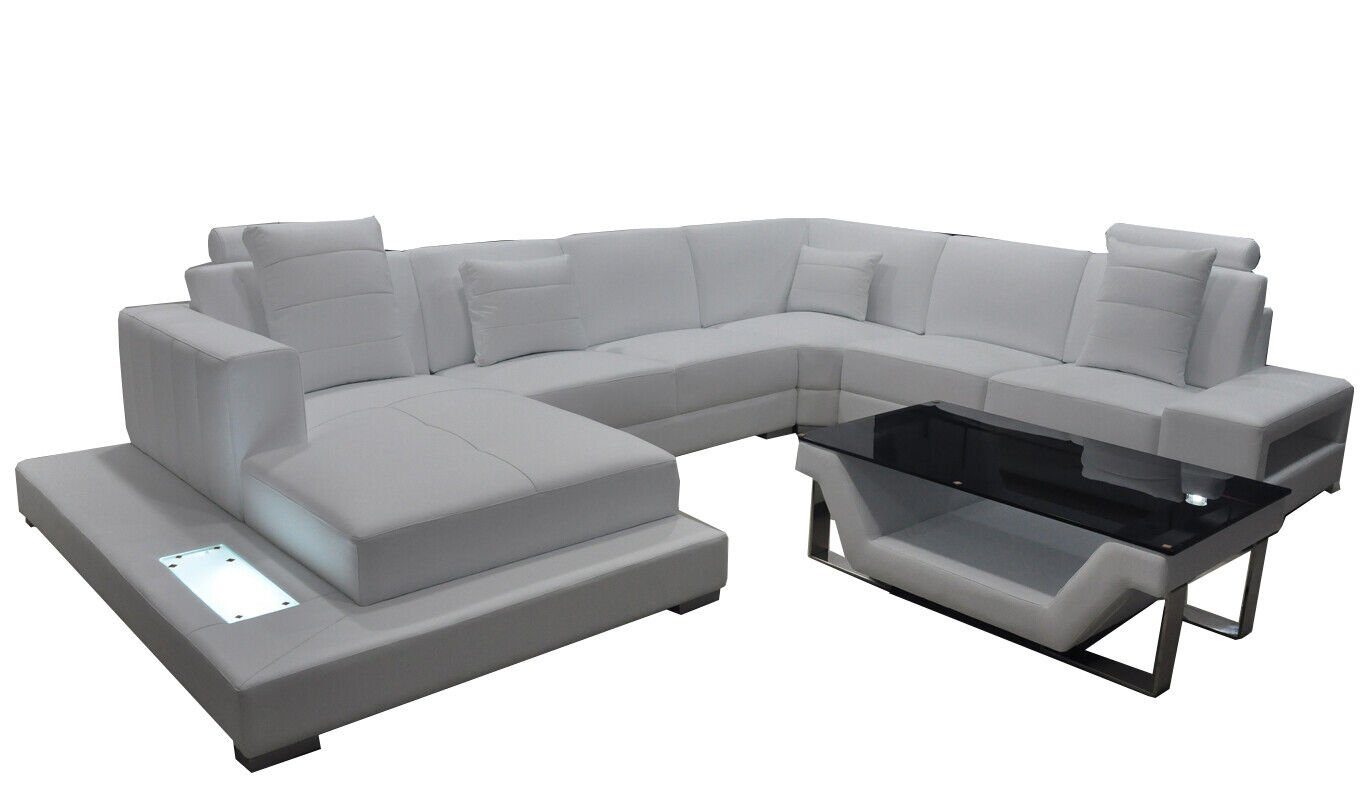 JVmoebel Ecksofa Ledersofa Ecksofa Wohnlandschaft Couch Eckgarnitur Sitzecke+Tisch +USB