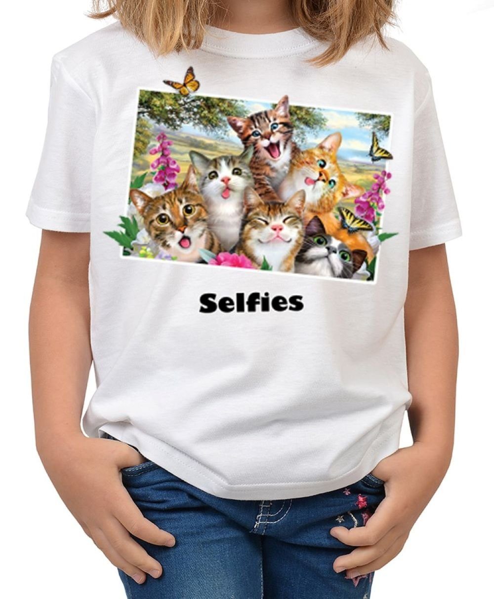 Print-Shirt Katzen Selfie Motiv Kindershirt
