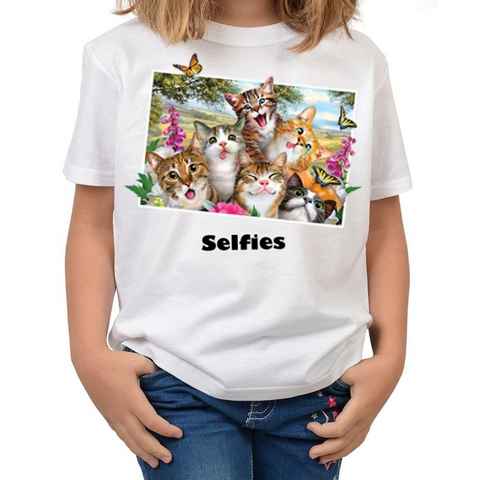 Tini - Shirts Print-Shirt Katzen Selfie Motiv Kindershirt lustiges Katzen Motiv -Tiere / Katzen / Schmetterling : Selfie Katzen