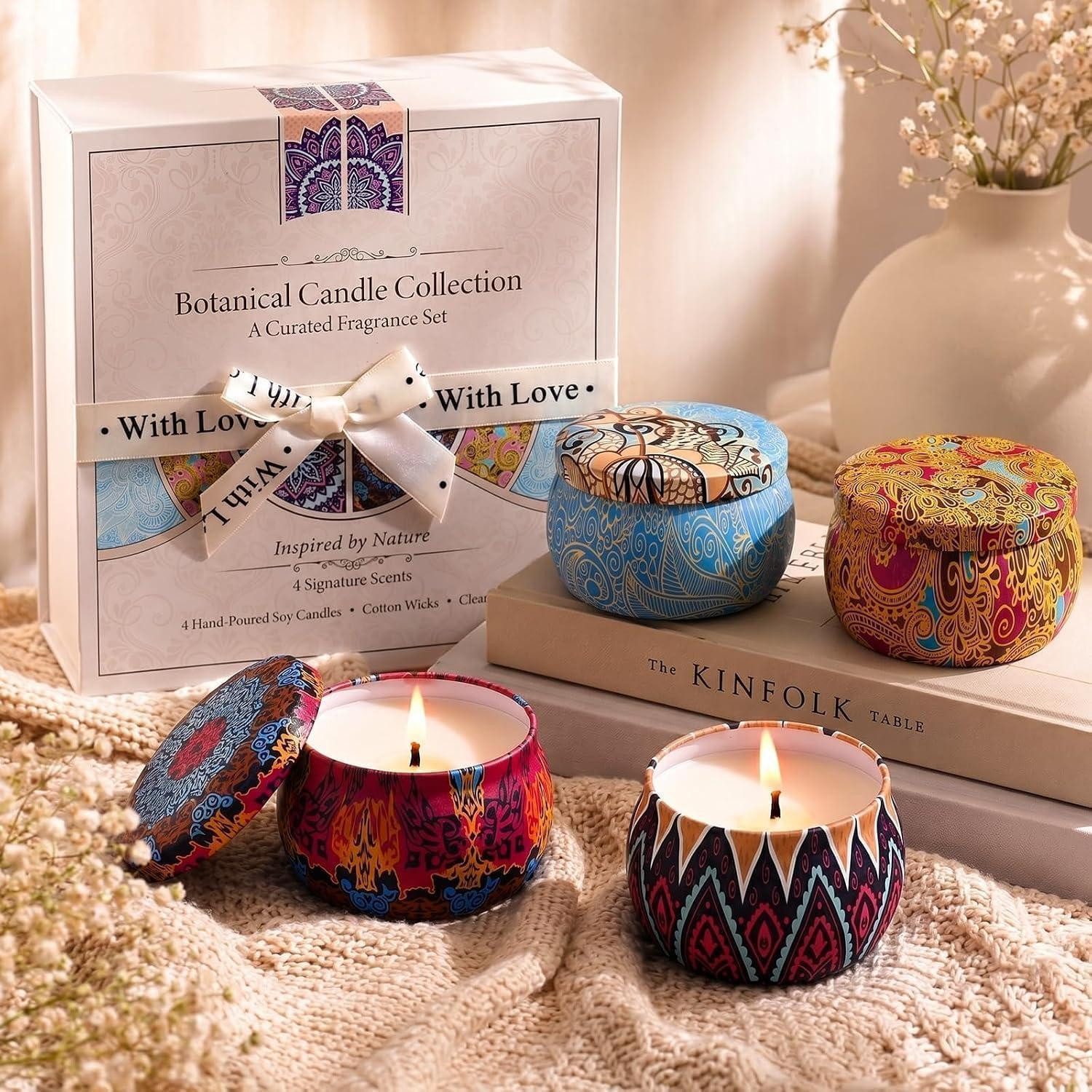 LuxusKollektion Duftkerze Duftkerzen Geschenkset Boho Sojawachs 4 Duftnoten