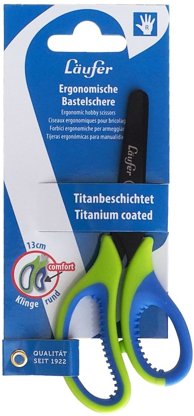 Läufer Papierscheren Bastelschere 13cm rund mit weichem Komfortgriff grün-blau