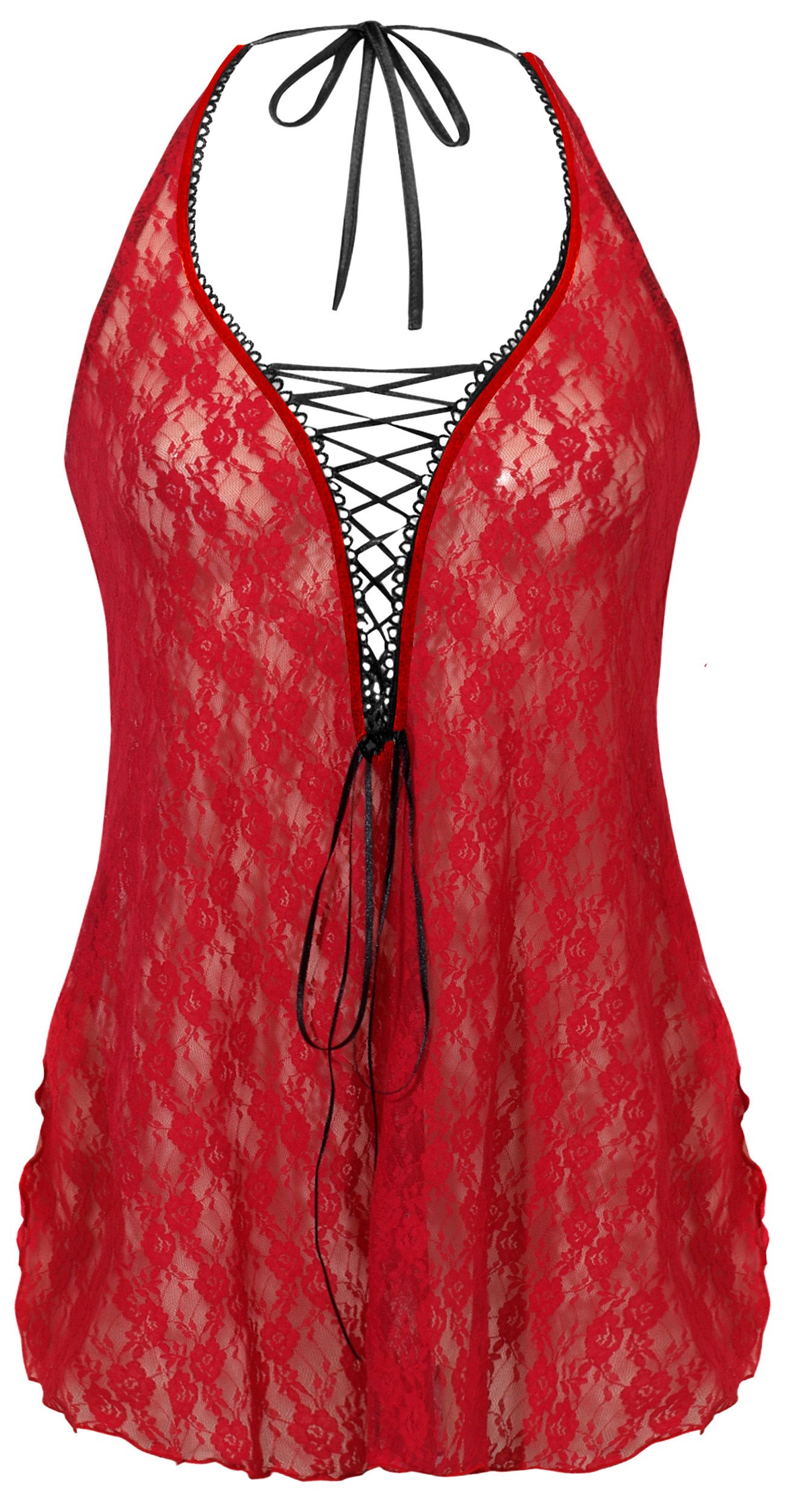 Vanilla night&day Negligé (Set, 1-tlg., 1-teilig) Damen Spitzen-Hemdchen Blumenmuster Neckholder