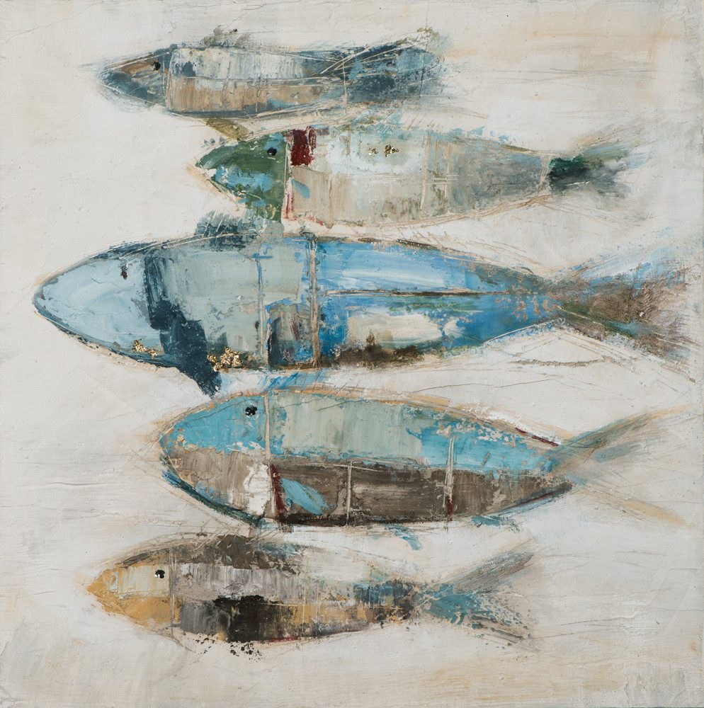 ArtUniverse Gemälde Abstrakter Fischschwarm 80x80 cm, Tiermotiv