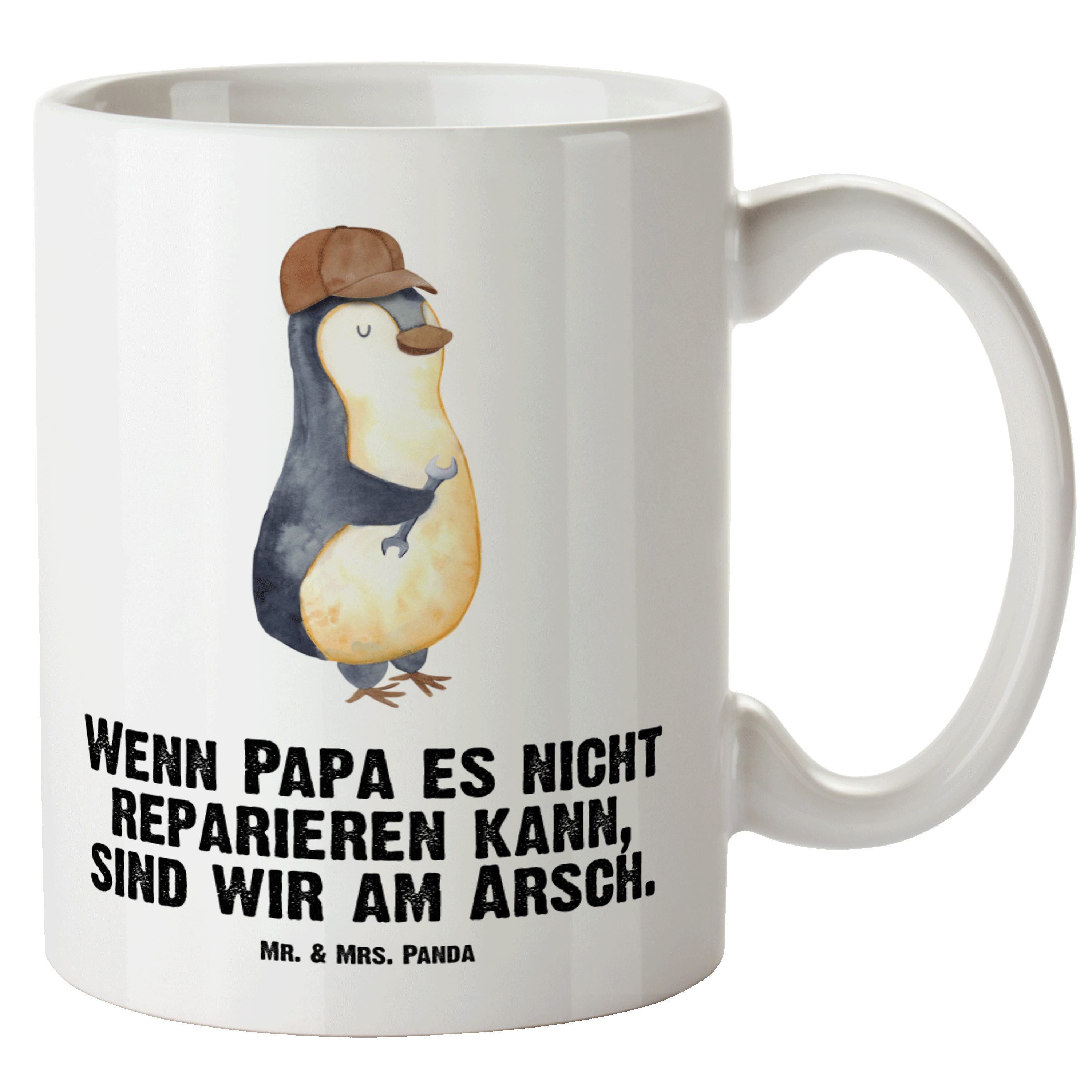 Mr. & Mrs. Panda Tasse Wenn Papa es nicht reparieren kann, sind wir am Arsch - Weiß - Gesche, XL Tasse Keramik | Tassen