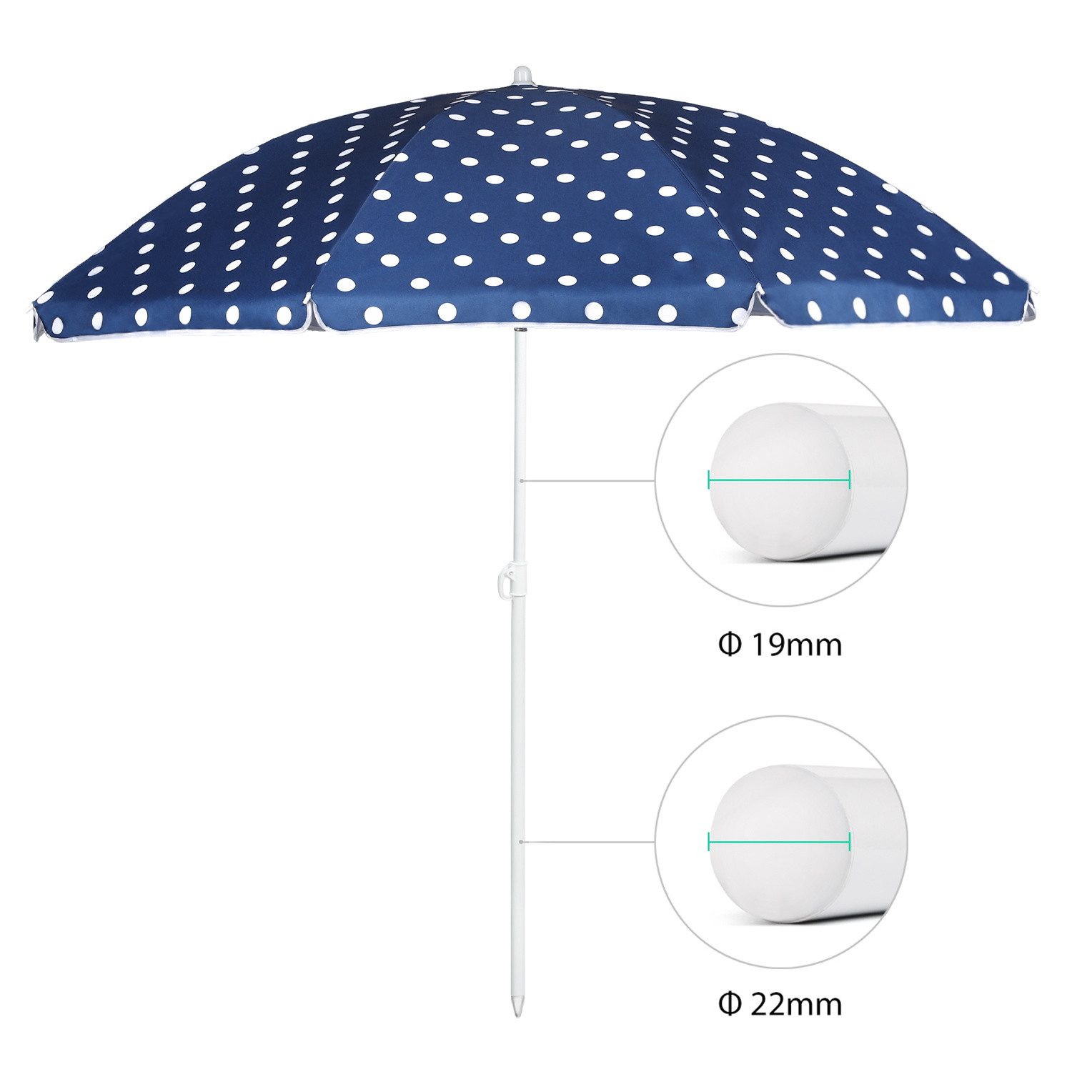 Sekey Sonnenschirm Ø 160 cm Balkonschirm Rund Strandschirm Sonnenschirm mit Schutzhülle, LxB: 160,00x160,00 cm, Neigungswinkel verstellbar, Höhe verstellbar, mi – Bild 5 von 5