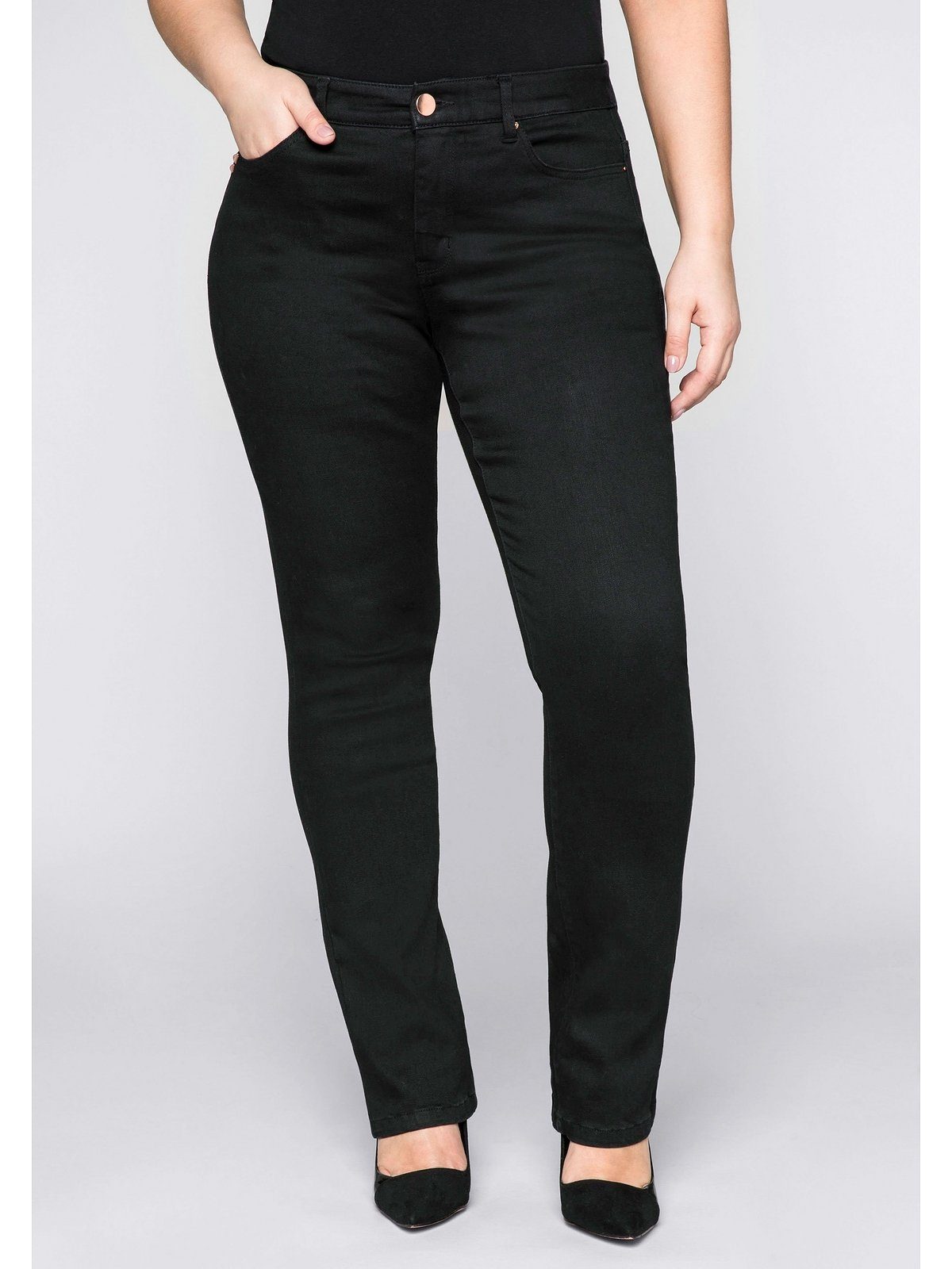 Gerade Sheego Große Denim Bodyforming-Effekt Jeans black mit Größen