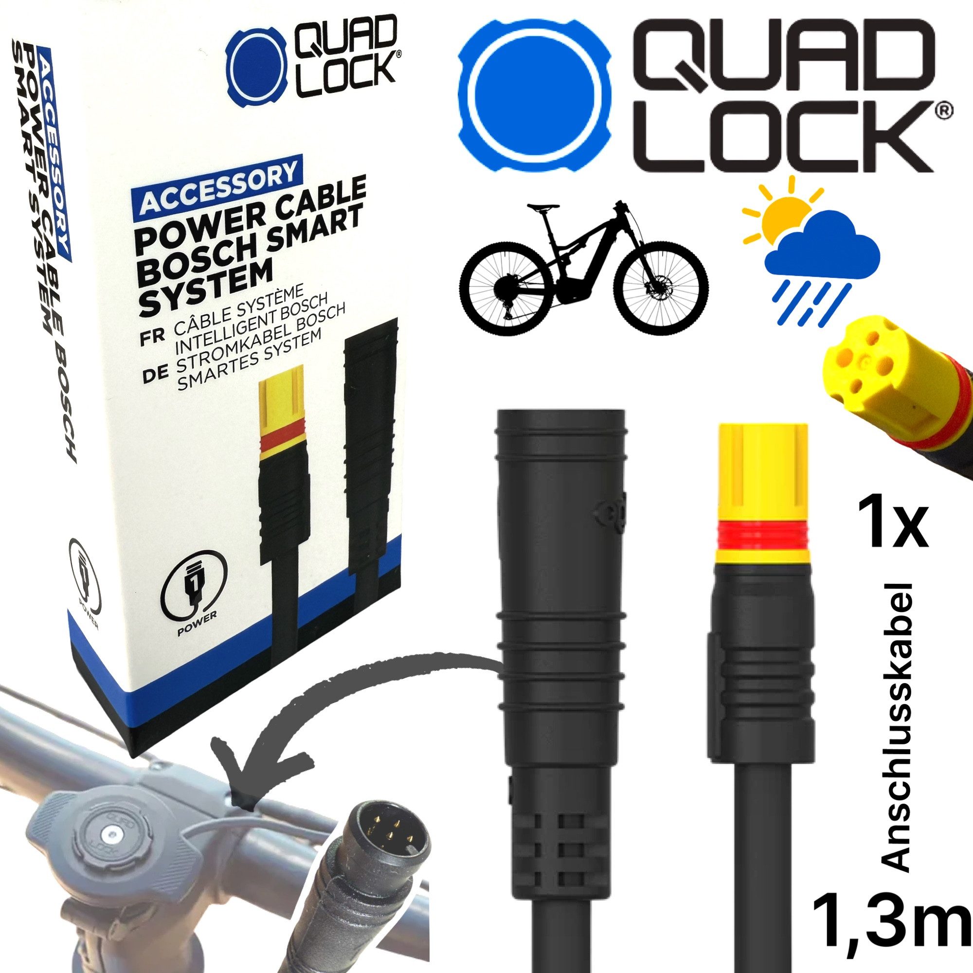 Quad Lock Handyhülle QUAD LOCK Power Cable für Wireless Ladegerät kompatibel mit BoschEbike
