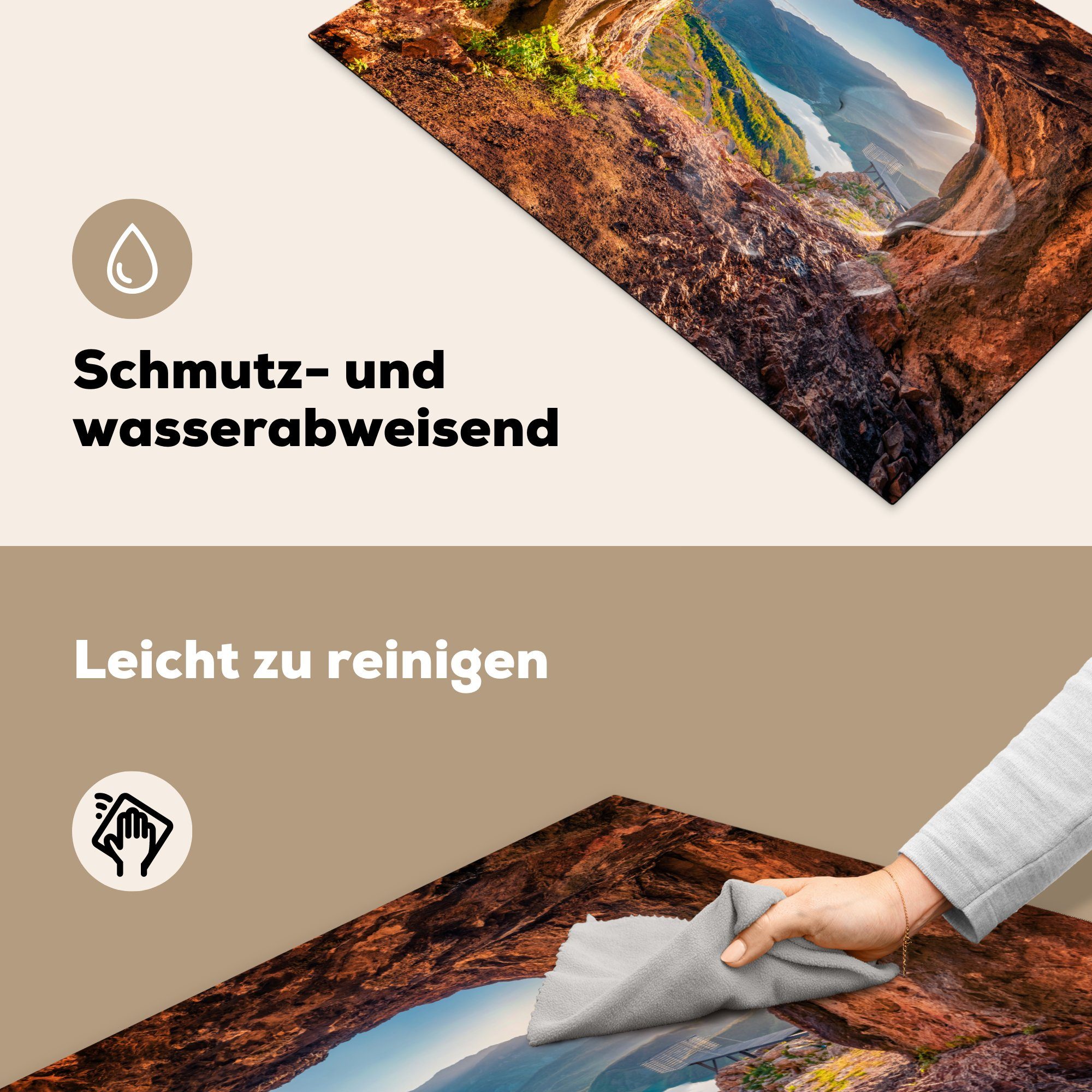 MuchoWow Herdblende-/Abdeckplatte Höhle - Landschaft Natur, cm, (1 81x52 tlg), Ceranfeldabdeckung, Berg - - Arbeitsplatte Vinyl, für küche