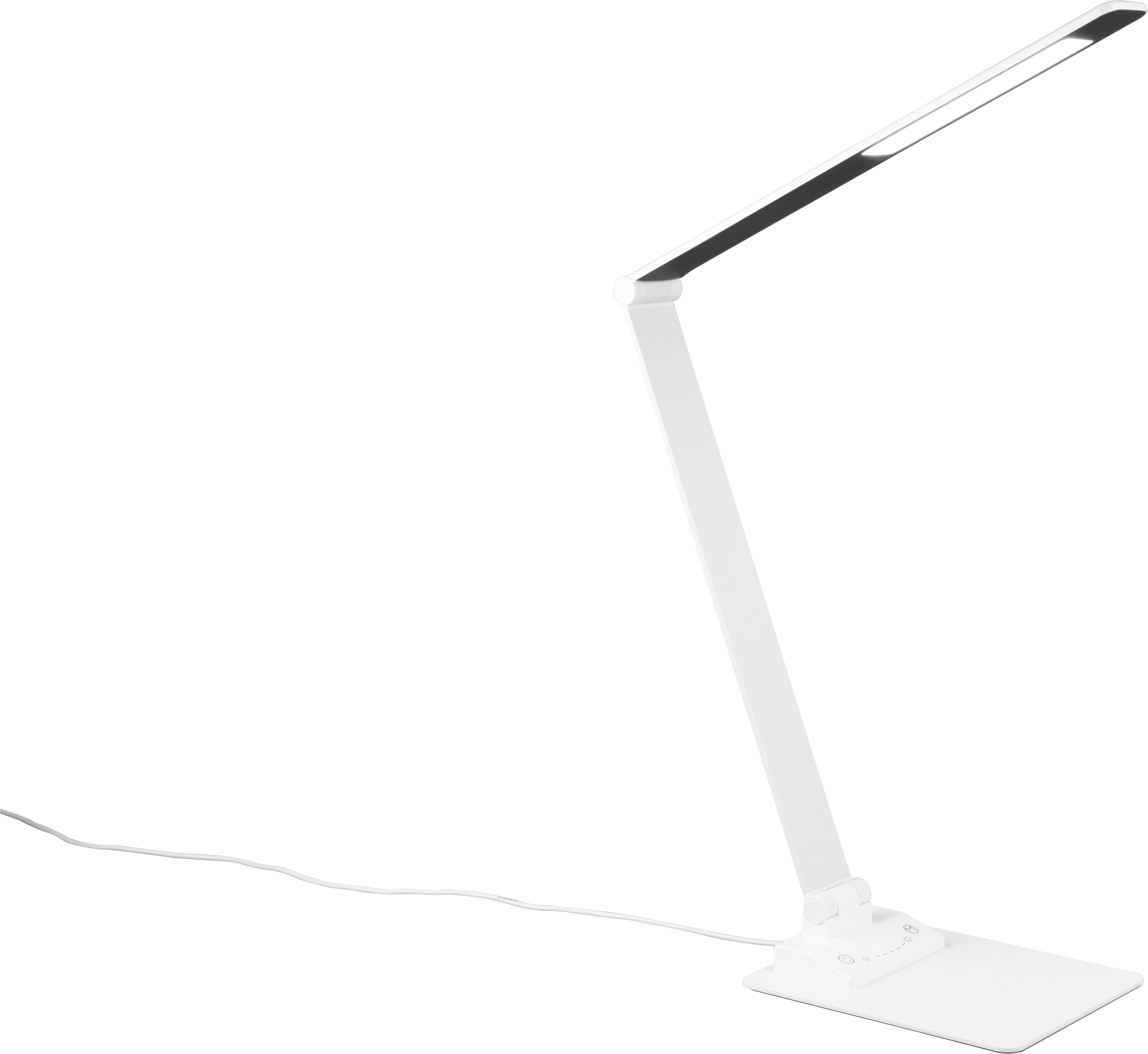 TRIO Leuchten LED Schreibtischlampe TRAVIS, LED Leselampe 6,5W 650 Lumen CCT Lichtfarbe 3000/5000/6500K, Dimmfunktion, USB-Anschluss mit Ladefunktion, LED fest integriert, Farbwechsler, mit USB-A und USB-C Ladeanschluss, kippbar dimmbar Höhe max 72cm