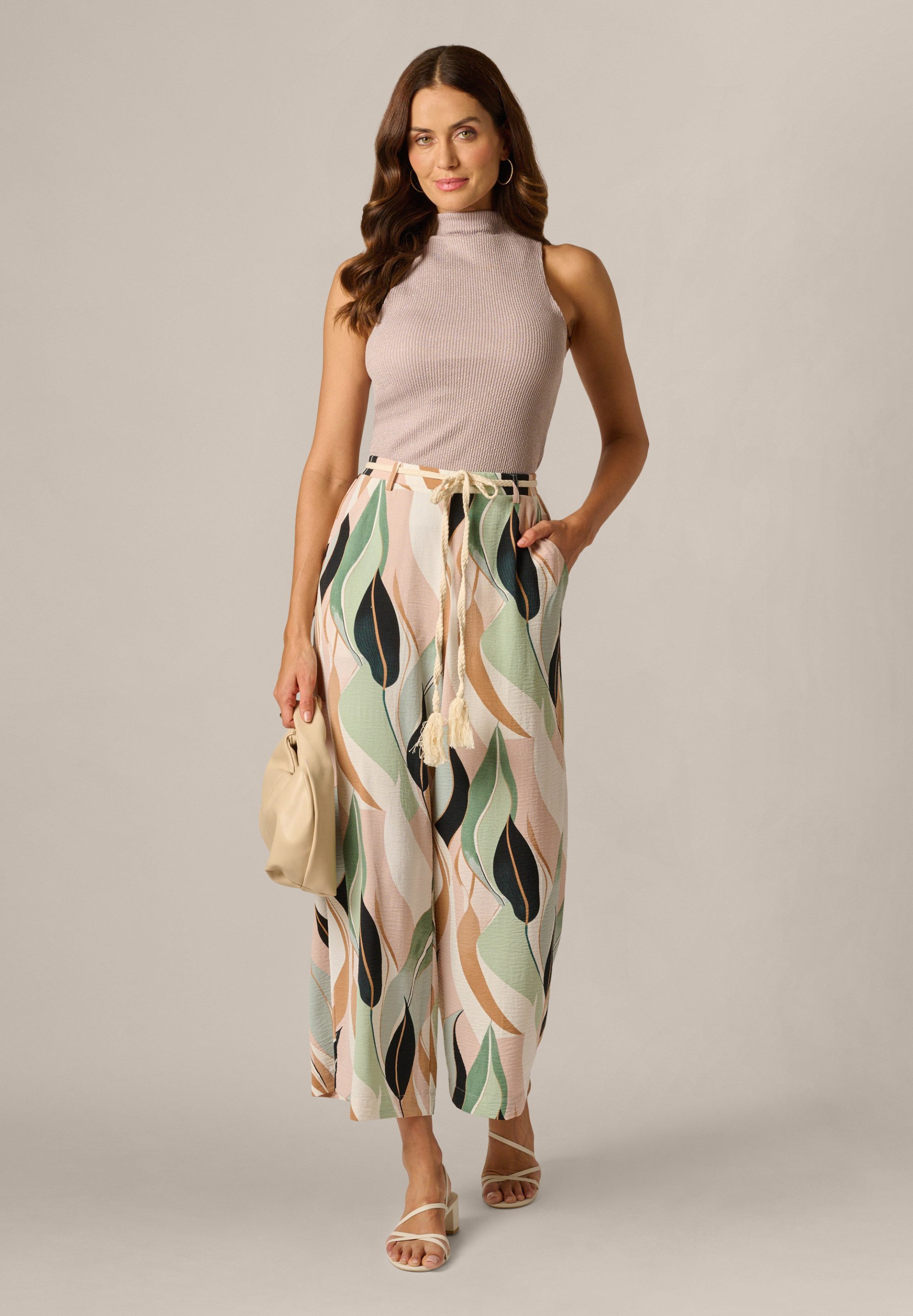 Adrianna Papell Stoffhose Airflow Pant with Belt Weit geschnittene Hose mit Blumenmuster