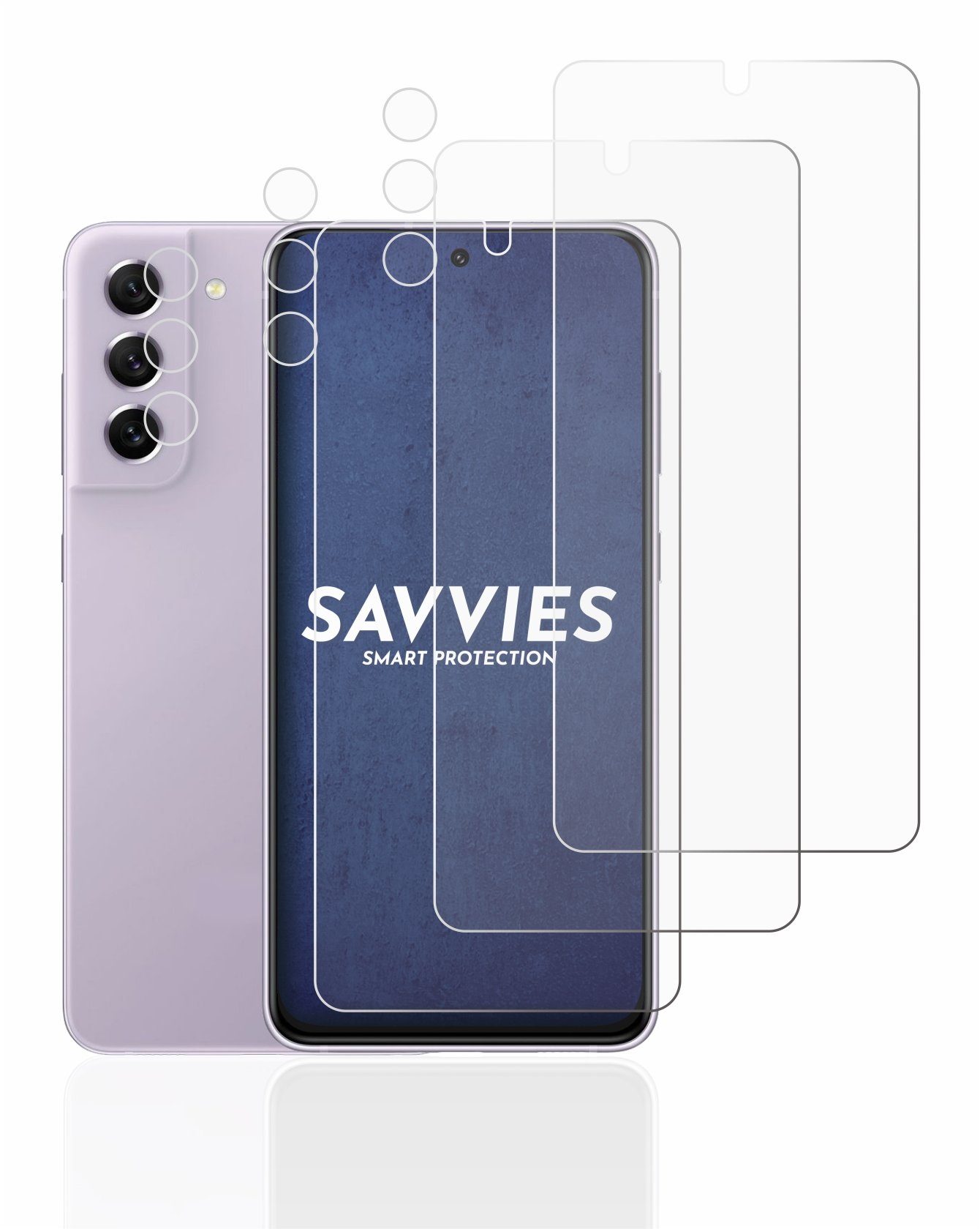 Savvies Displayschutzfolie Schutzfolie für Samsung Galaxy S21 FE 5G (Display+Kamera), 6 Stück, Displayschutz Schutz Folie Klar Transparent
