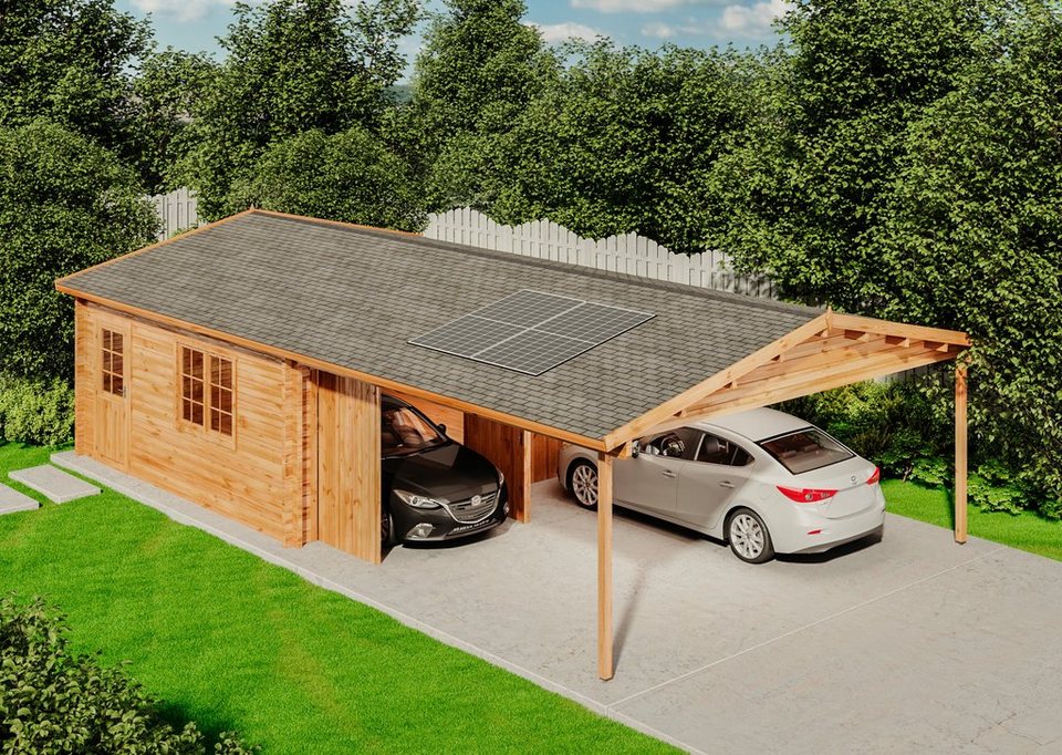 Alpholz Garage Alpholz Doppelgarage mit Carport Modell Falun-70 ISO Priwatt  Solaranla