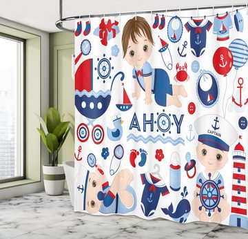 Abakuhaus Duschvorhang Moderner Digitaldruck mit 12 Haken auf Stoff Wasser Resistent Breite 175 cm, Höhe 180 cm, Kindergarten Sailor Baby Kleidung Motiv