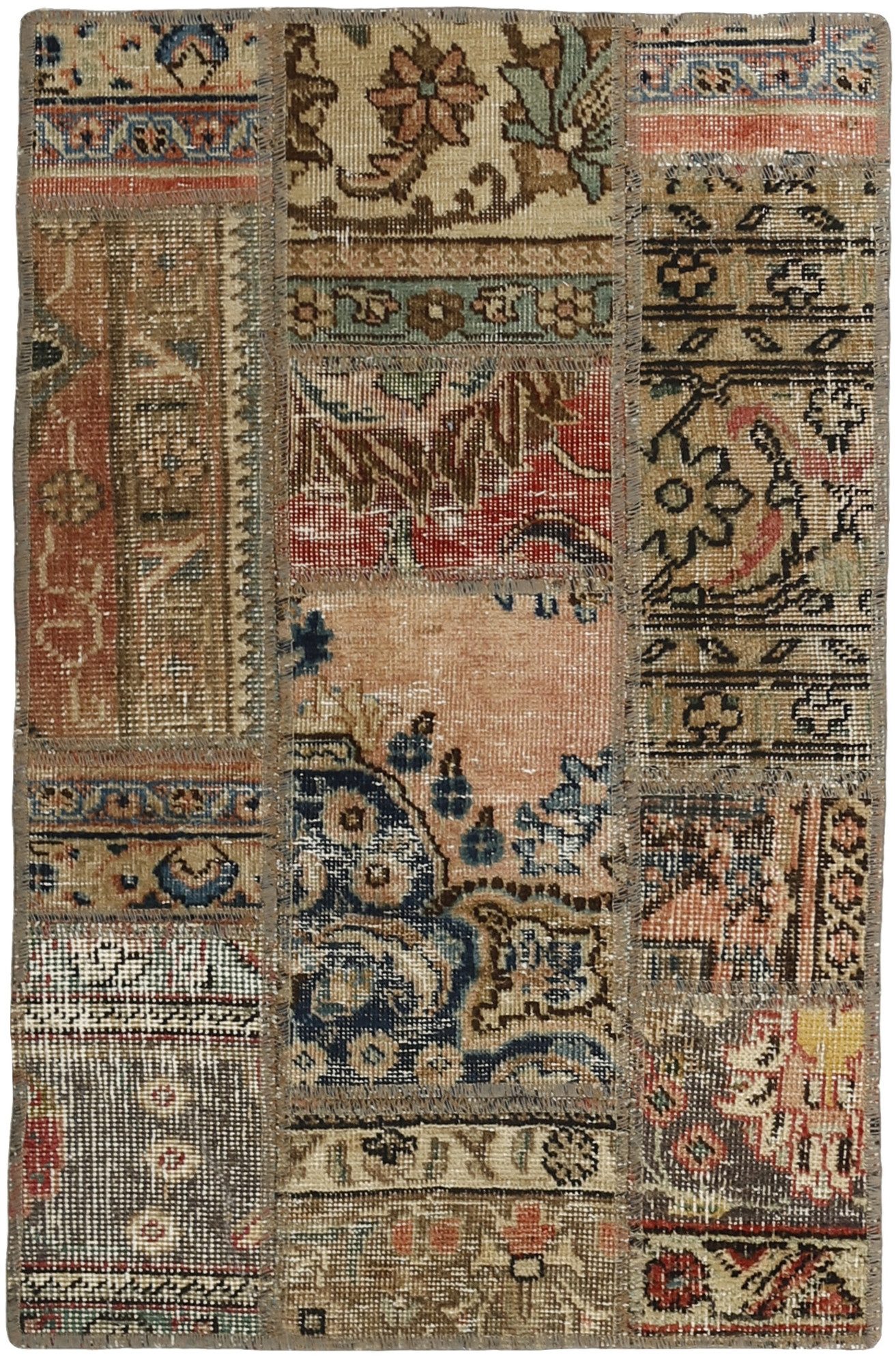 Wohnando Teppich MY-RUG Vintage Patch Work Floral & Ornamentiert 90x60cm, Rechteckig, Höhe: 10 mm, Handgeknüpfter Teppich,Handgesponnene Wolle, mit Naturfarben gegärbt