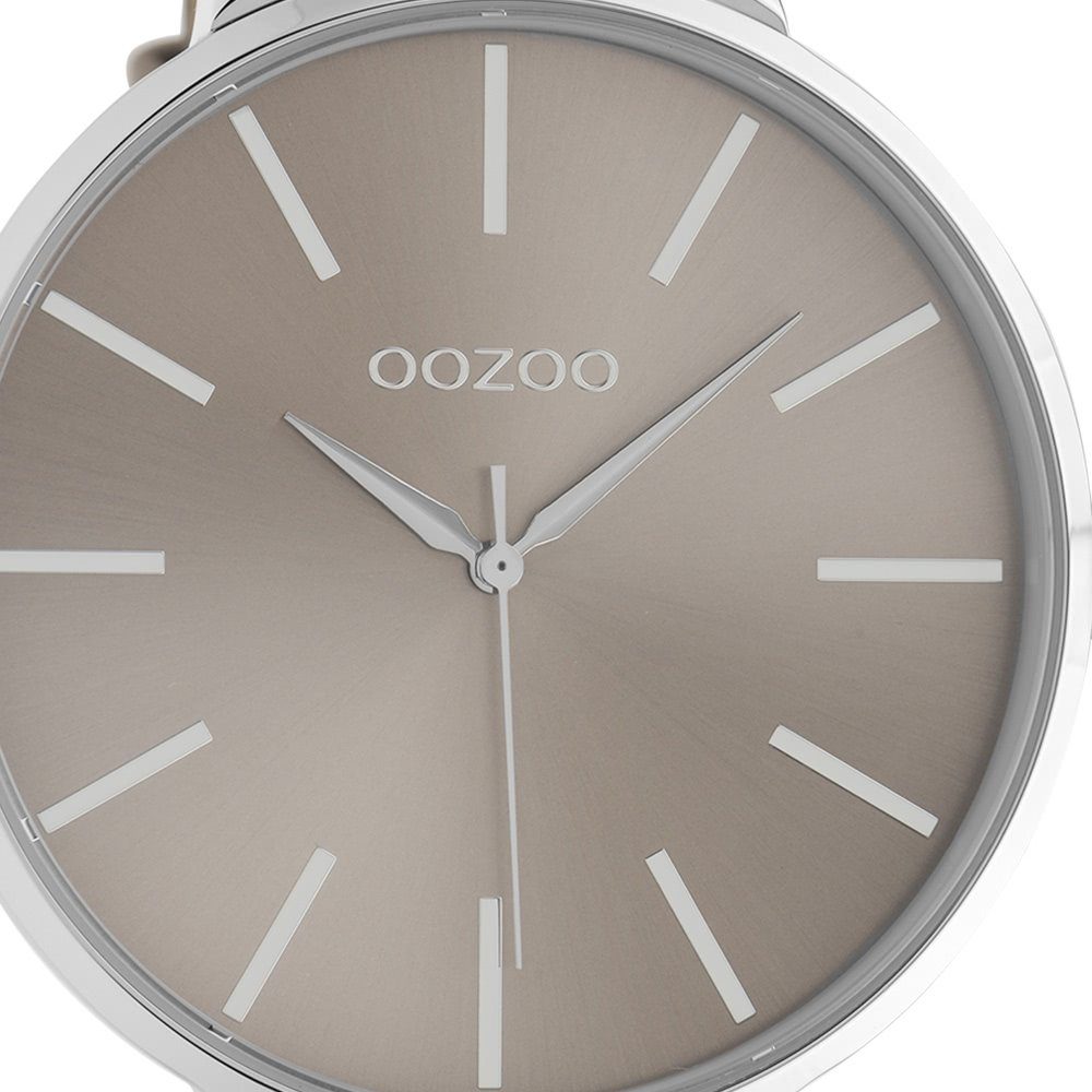 OOZOO Quarzuhr Oozoo Damen Armbanduhr braun Analog, (Analoguhr), Damenuhr rund, extra groß (ca. 48mm) Lederarmband, Fashion-Style
