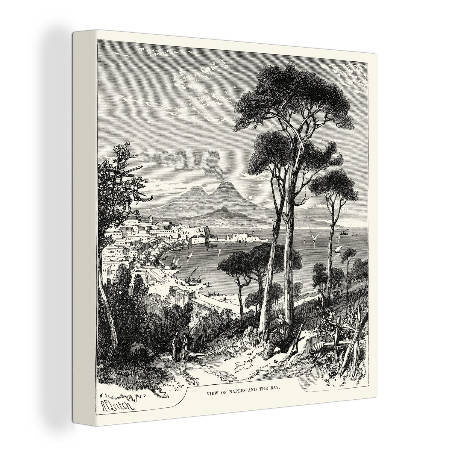 OneMillionCanvasses® Leinwandbild Illustration der Aussicht über Napoli, (1 St), Leinwand Bilder für Wohnzimmer Schlafzimmer