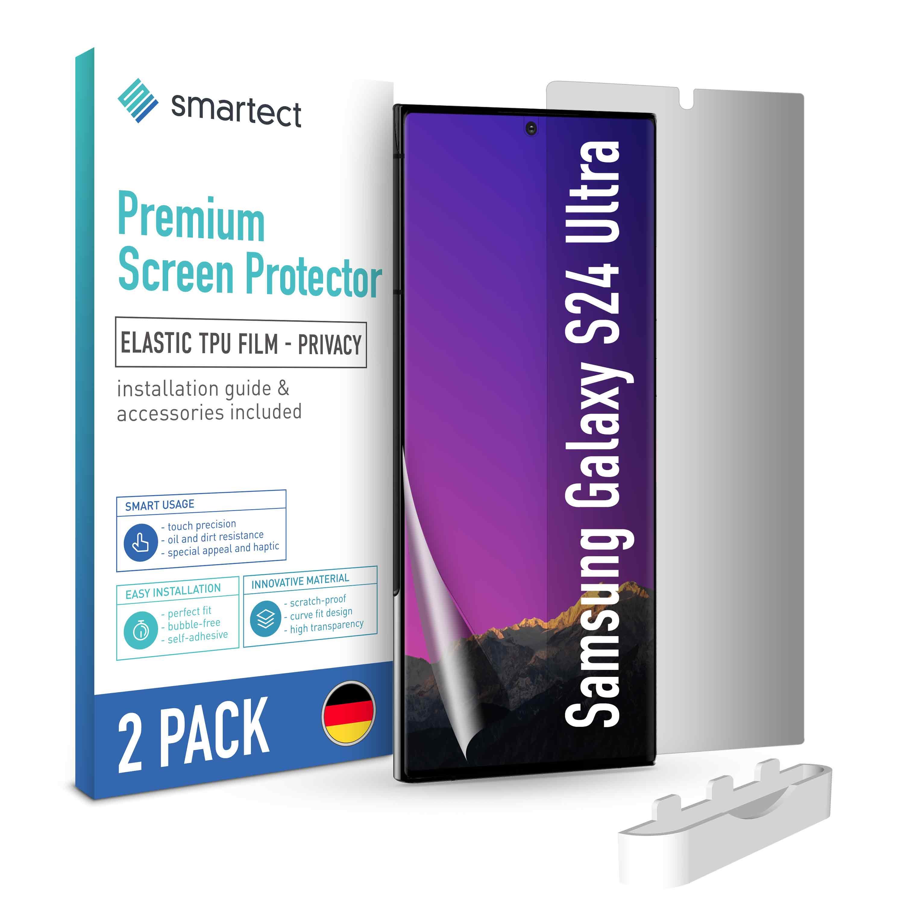 smartect Displayschutzfolie 2X TPU Schutzfolie Privacy für Samsung Galaxy S24 Ultra für Samsung Galaxy S24 Ultra, Set, 2 Stück, Anti-Spy, Kratzfest, Blasenfrei, Oleophob, Fingerabdruck kompatibel