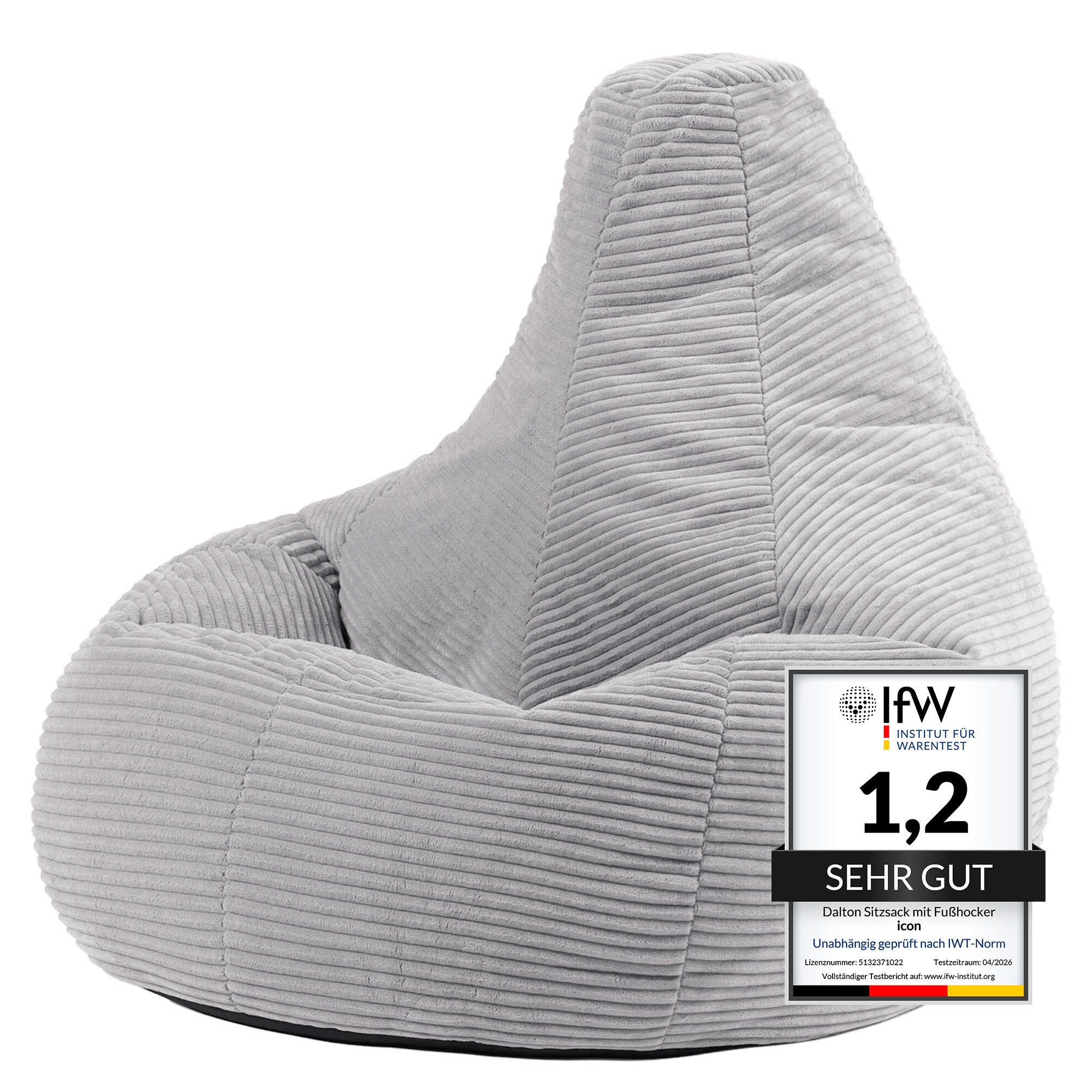 icon Sitzsack Sessel mit Rückenlehne aus Cord „Dalton“, Sitzsack XXL, Gaming Sitzsack, Made in Germany, Erwachsene & Kinder
