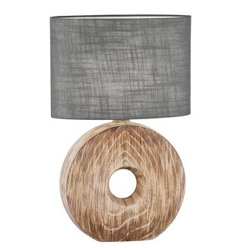 etc-shop Tischleuchte, Leuchtmittel nicht inklusive, Tischleuchte Nachttischlampe Keramik holzfarben Stoff E27 H 53 cm