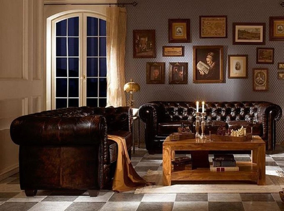 JVmoebel Chesterfield-Sofa Edle Polster Sofa Couch Garnitur Leder Sofas 3+2 SOFORT