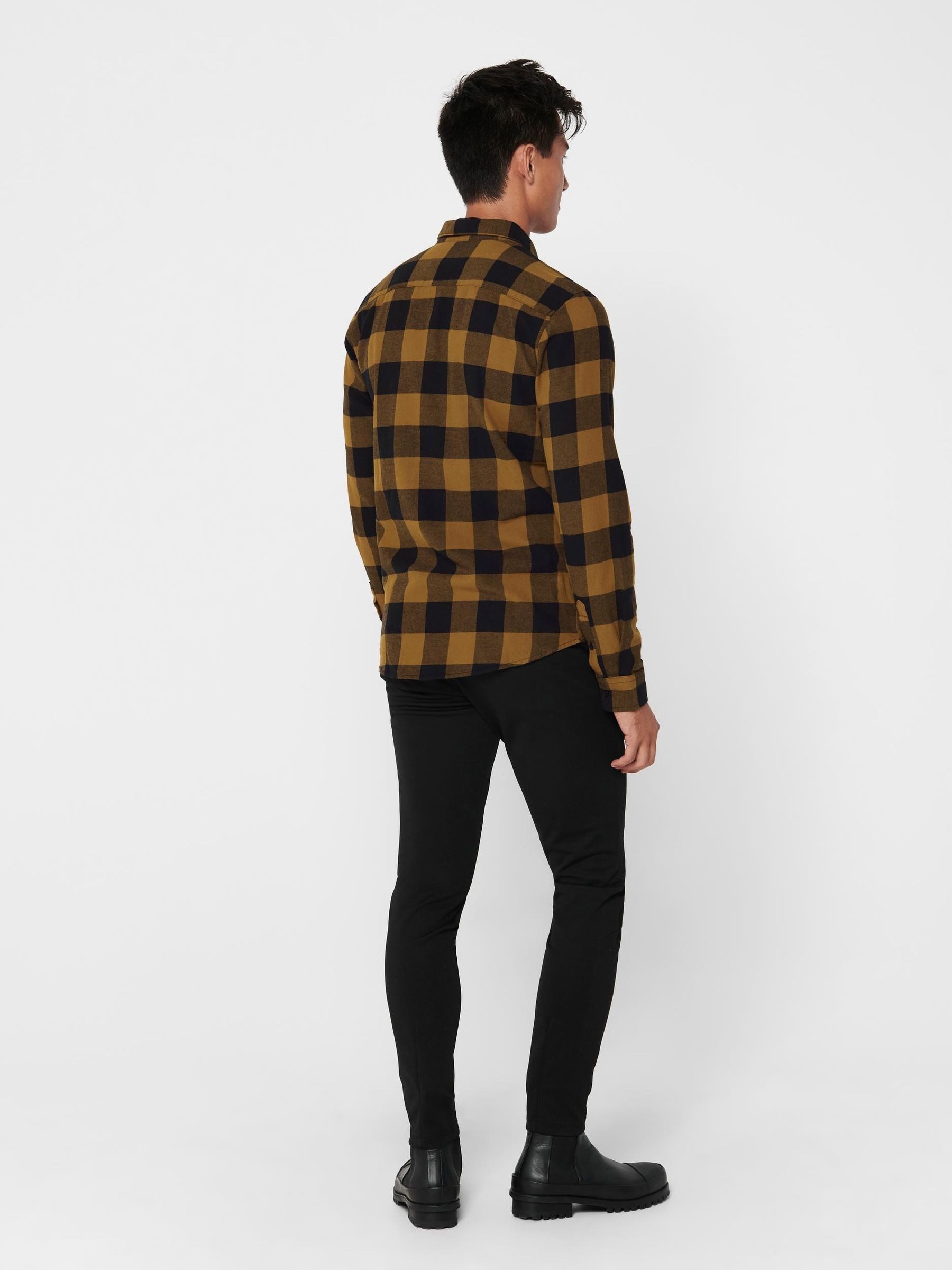 ONLY & SONS Langarmhemd fürFreizeit Karohemd Holzfäller Kariertes Flanellhemd (1-tlg) Baumwolle Slim Fit Kentkragen kariert wärmend Knöpfe