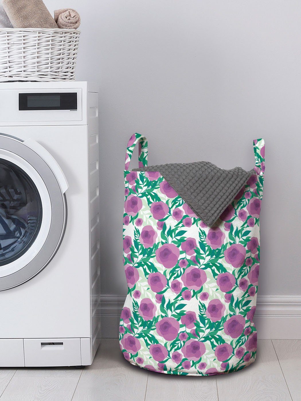 Waschsalons, mit Zarte Blumen Blätter Kordelzugverschluss Wäschekorb Blumen und für Wäschesäckchen Abakuhaus Griffen