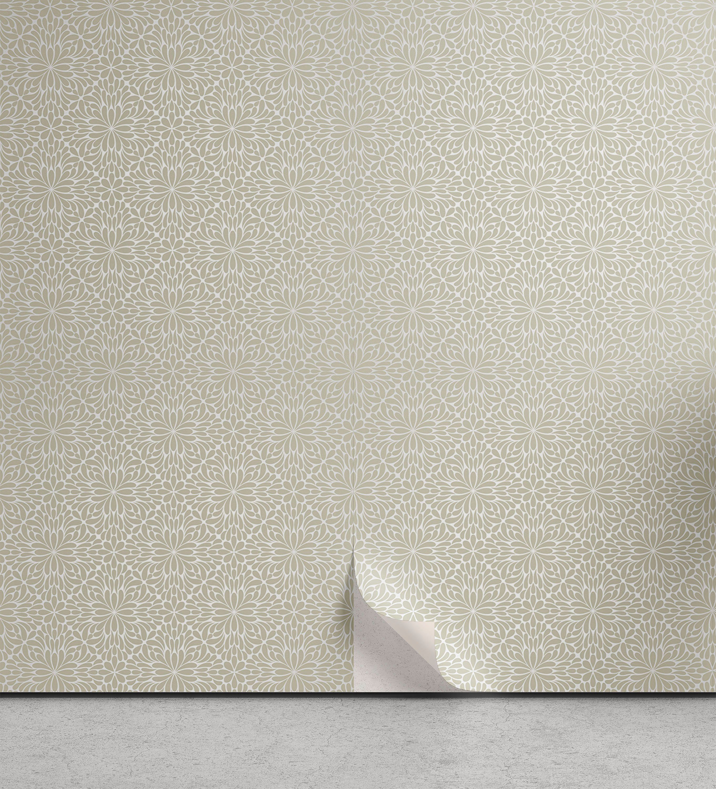 Abakuhaus Vinyltapete selbstklebendes Wohnzimmer Küchenakzent, Damast-Grau Flourish Belaubtes Muster