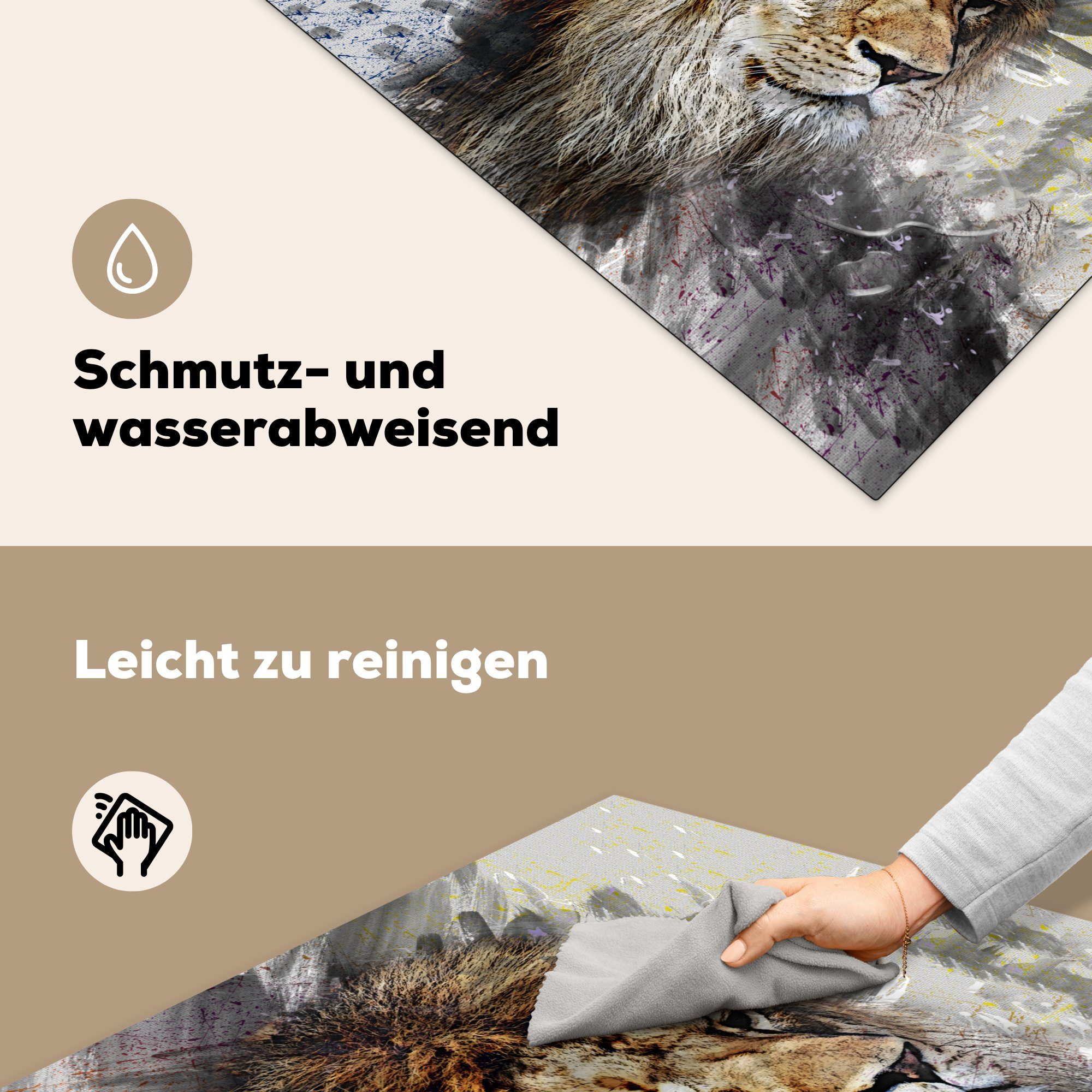 MuchoWow Herdblende-/Abdeckplatte Löwe für Muster Farben, (1 tlg), Ceranfeldabdeckung, 78x78 cm, Vinyl, Arbeitsplatte - küche 
