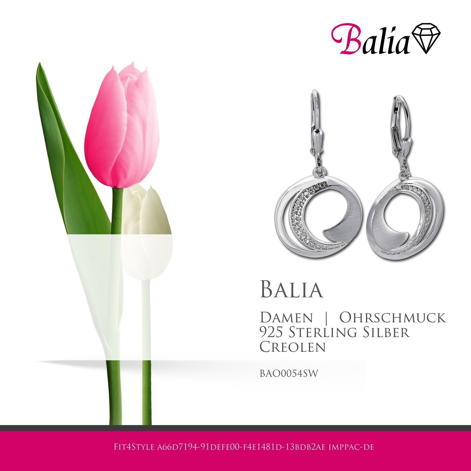Balia Paar Ohrhänger Balia Damen Silber, Silber 925 silber 925 Farbe: matt aus (Ohrhänger), Ohrhänger Circle Ohrringe Sterling Damen weiß