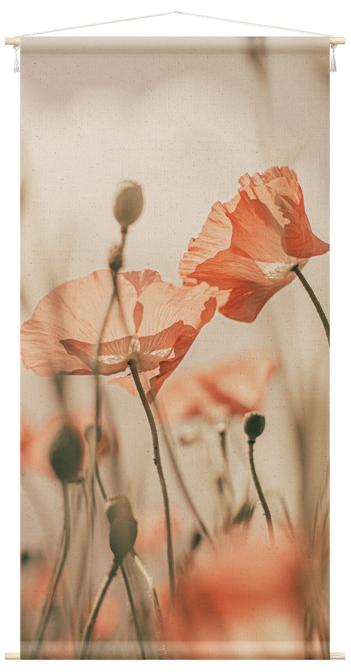 Wandteppich modern Blumen Mohnblume Landhaus rot