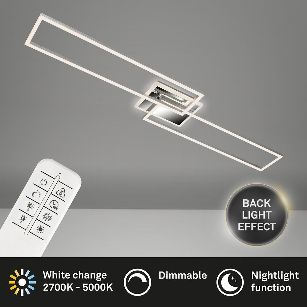 Briloner Leuchten LED Deckenleuchte 3050018, Dimmfunktion, LED fest integriert, 2700K - Extra-Warmweiß, 3000K - Warmweiß, 4000K - Neutralweiß, Kaltweiß, 5500-6500K - Tageslichtweiß, 6500K - Kaltweiß, CCT Farbtemperatursteuerung - Warmweiß / Neutralweiß / Kaltweiß, chrom-alu, LED, dimmbar, 5200 Lumen, Deckenlampe