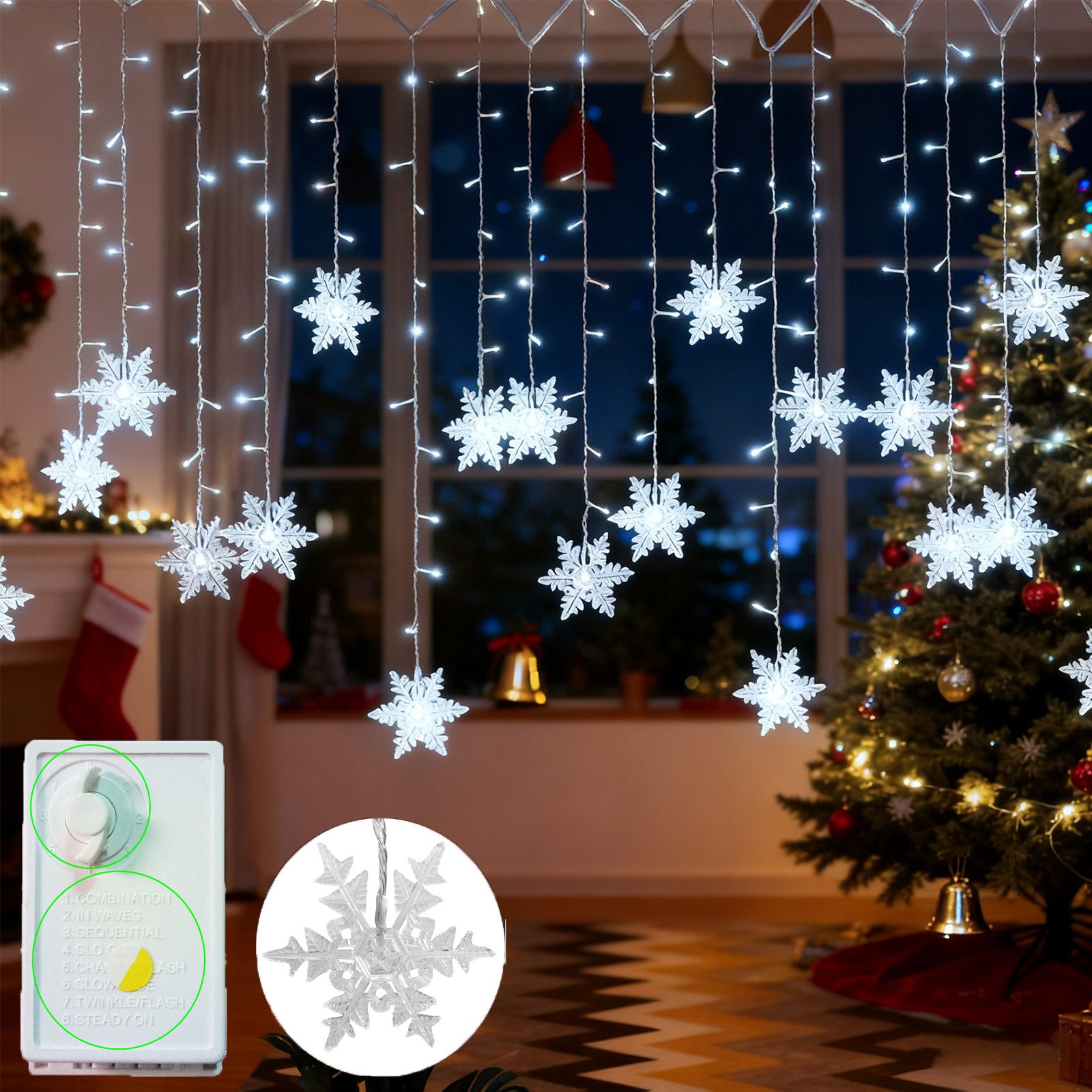 Qualra Lichtervorhang 96LEDs Schneeflocke Lichtervorhang Weihnachtsbeleucht günstig online kaufen